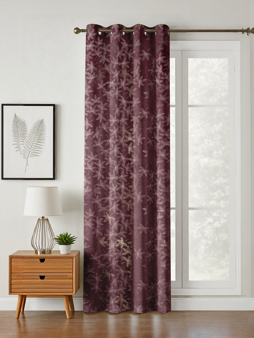 GEET CREATIONS Violet Floral Velvet Fade Resistant Room Darkening Long Door Curtain