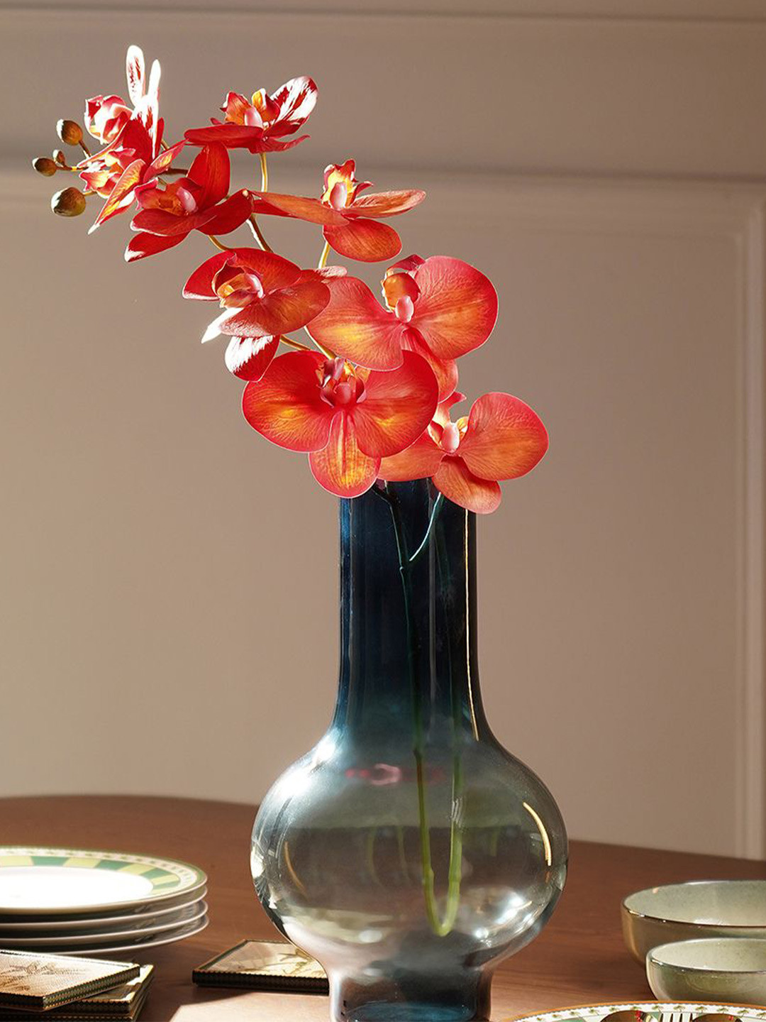 Pure Home and Living Orange & Beige Phalaenopsis Artificial Flower Without Pot