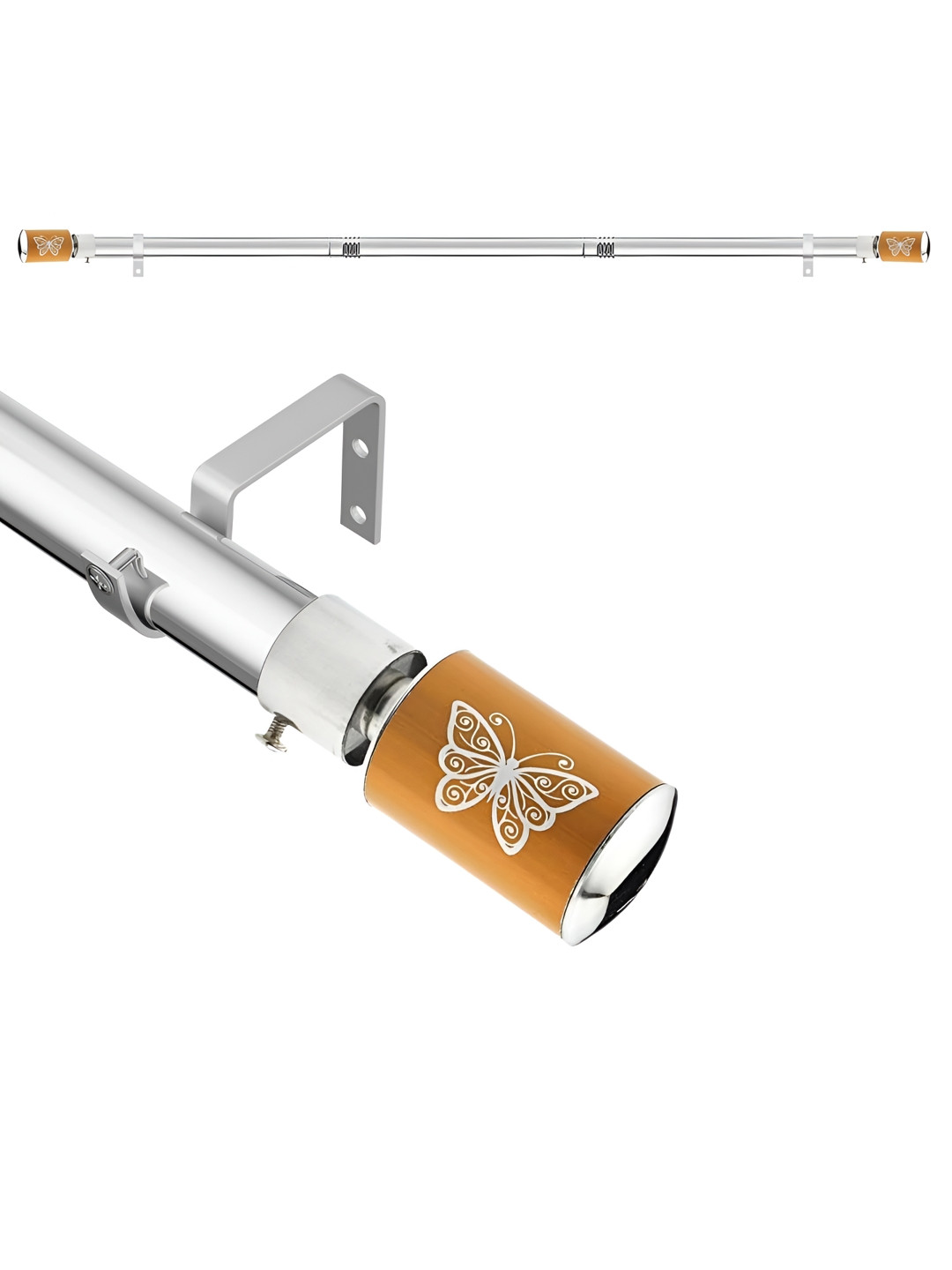 GLOXY  Printed Yellow Chrome Finish Extendable Curtain Rods & Brackets