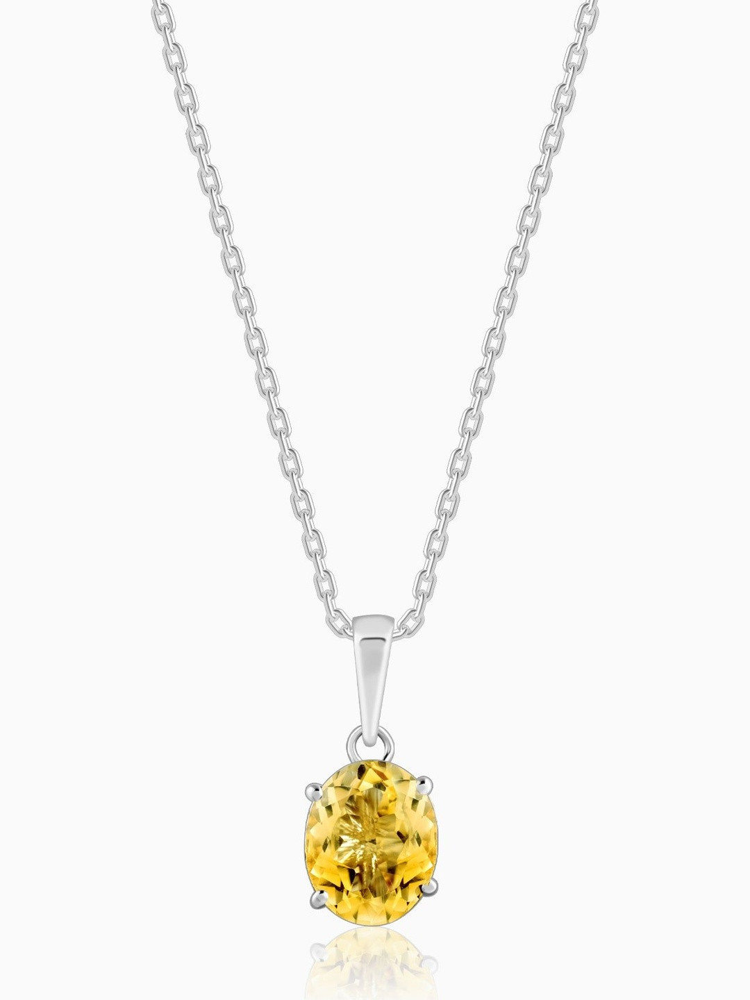 GIVA 925 Silver Rhodium-Plated Grace Citrine Pendant With Link Chain