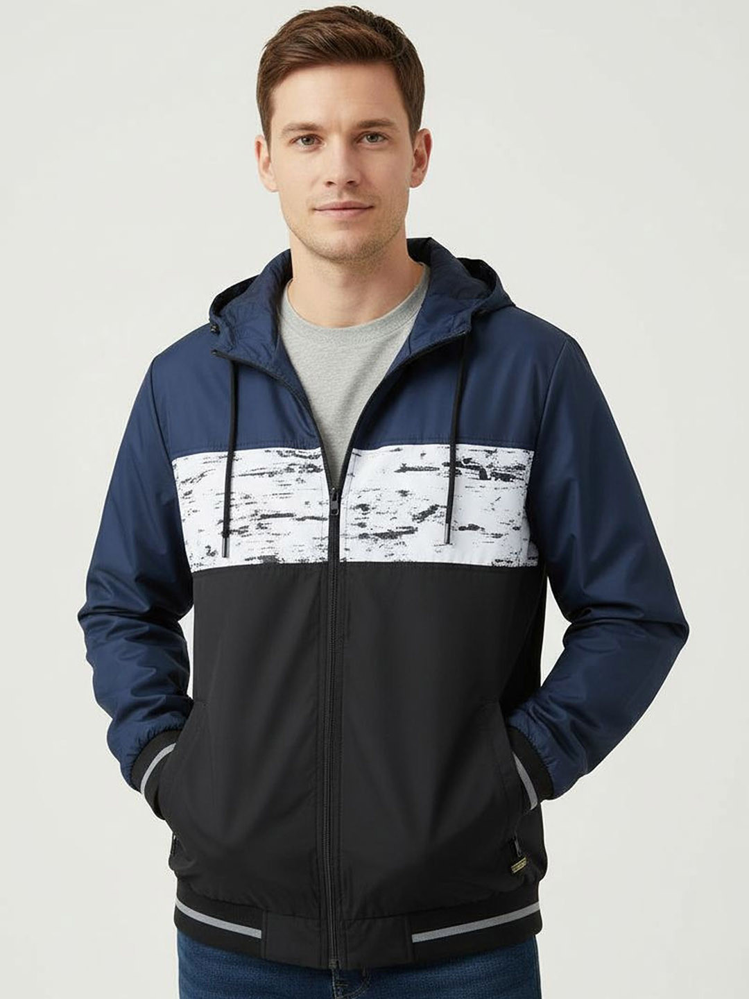 The Roadster Lifestyle Co. Men Hooded Colourblocked Windcheater Sporty Jacket
