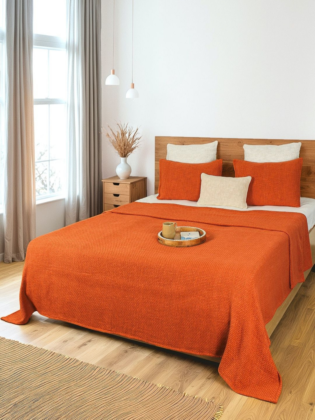 House This Aravalli Rust Self-Design 120 TC Pure Cotton Double Queen Bed Cover