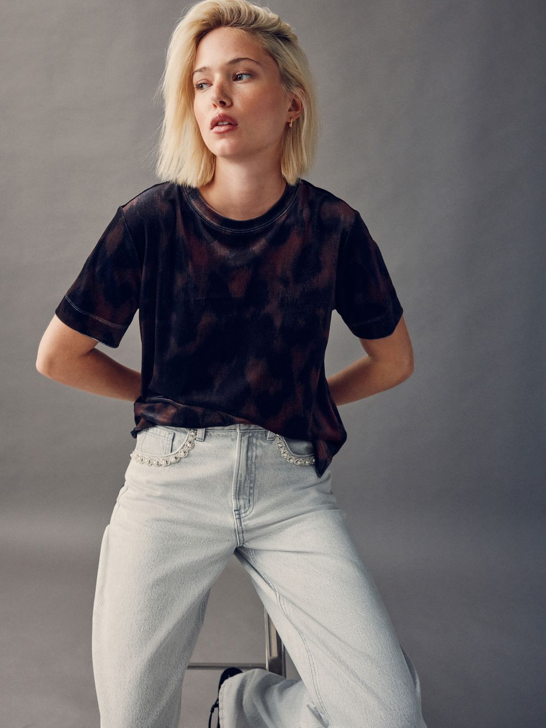 NEXT Animal Skin Printed Velvet Finish Boxy T-shirt