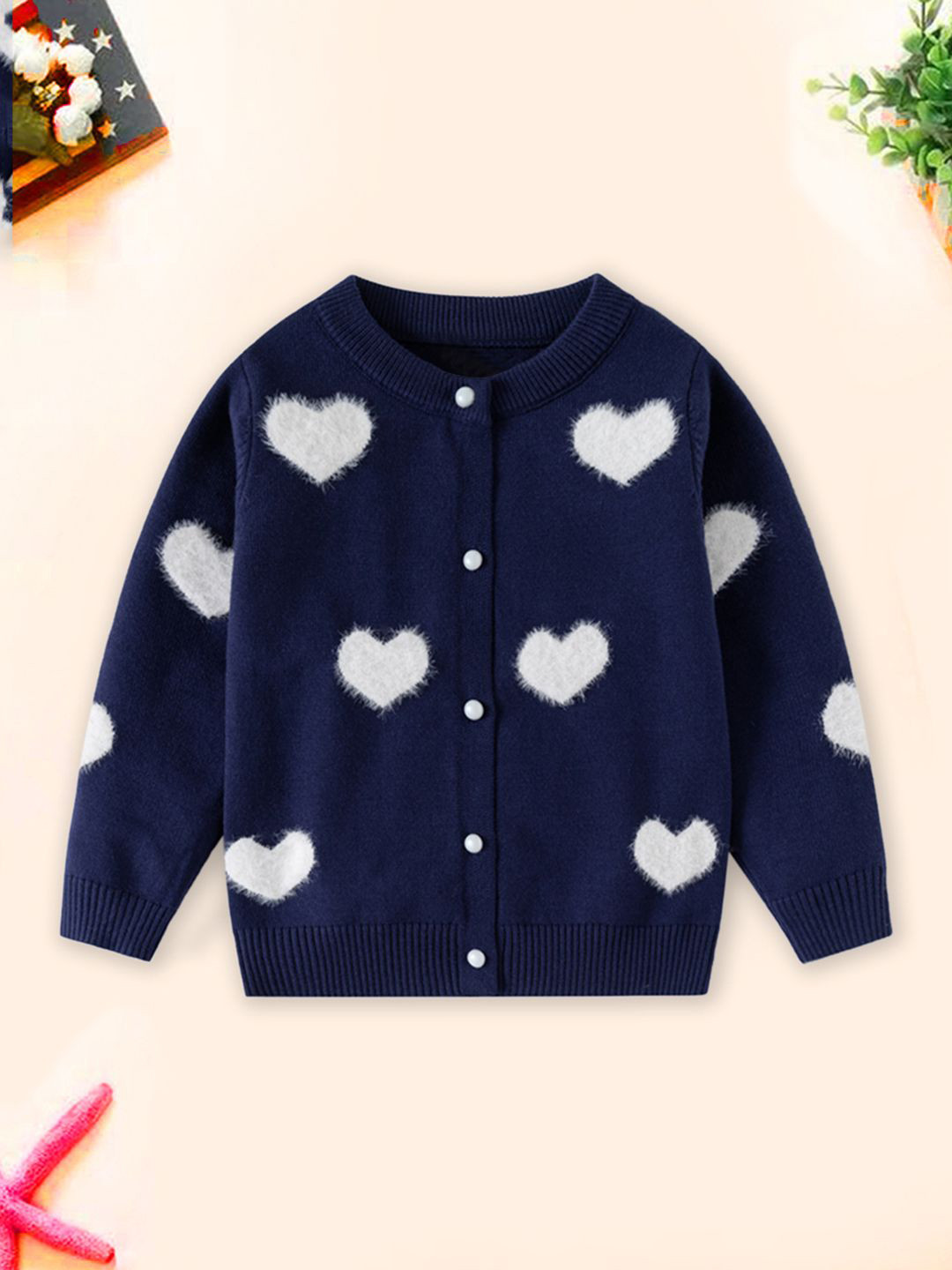 YK Girls Self Design Front-Open Cardigan