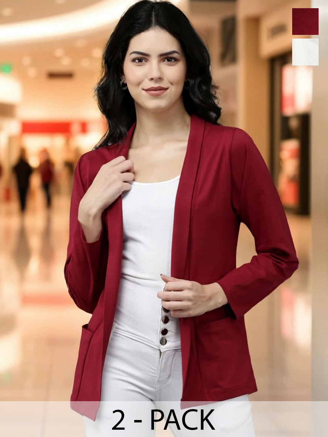 Kryptic Pack Of 2 Open Front Regular Fit Cotton Shrugs With Pocket For Layering