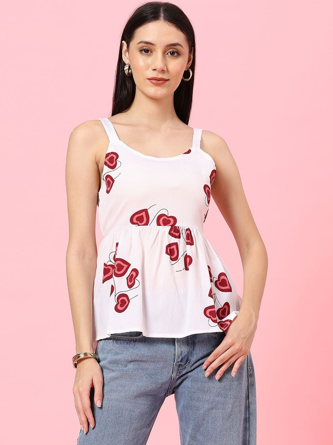 SZN Women Heart Printed Sleepless Peplum Top