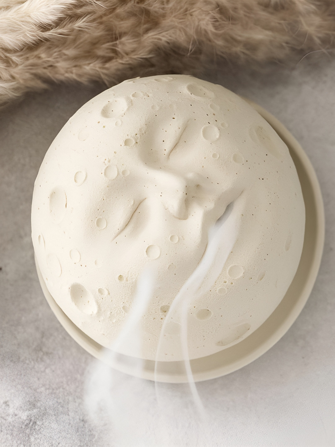 Ascension White Textured Ceramic Moon Face Plate Beautiful Moon Shape Incense Holder