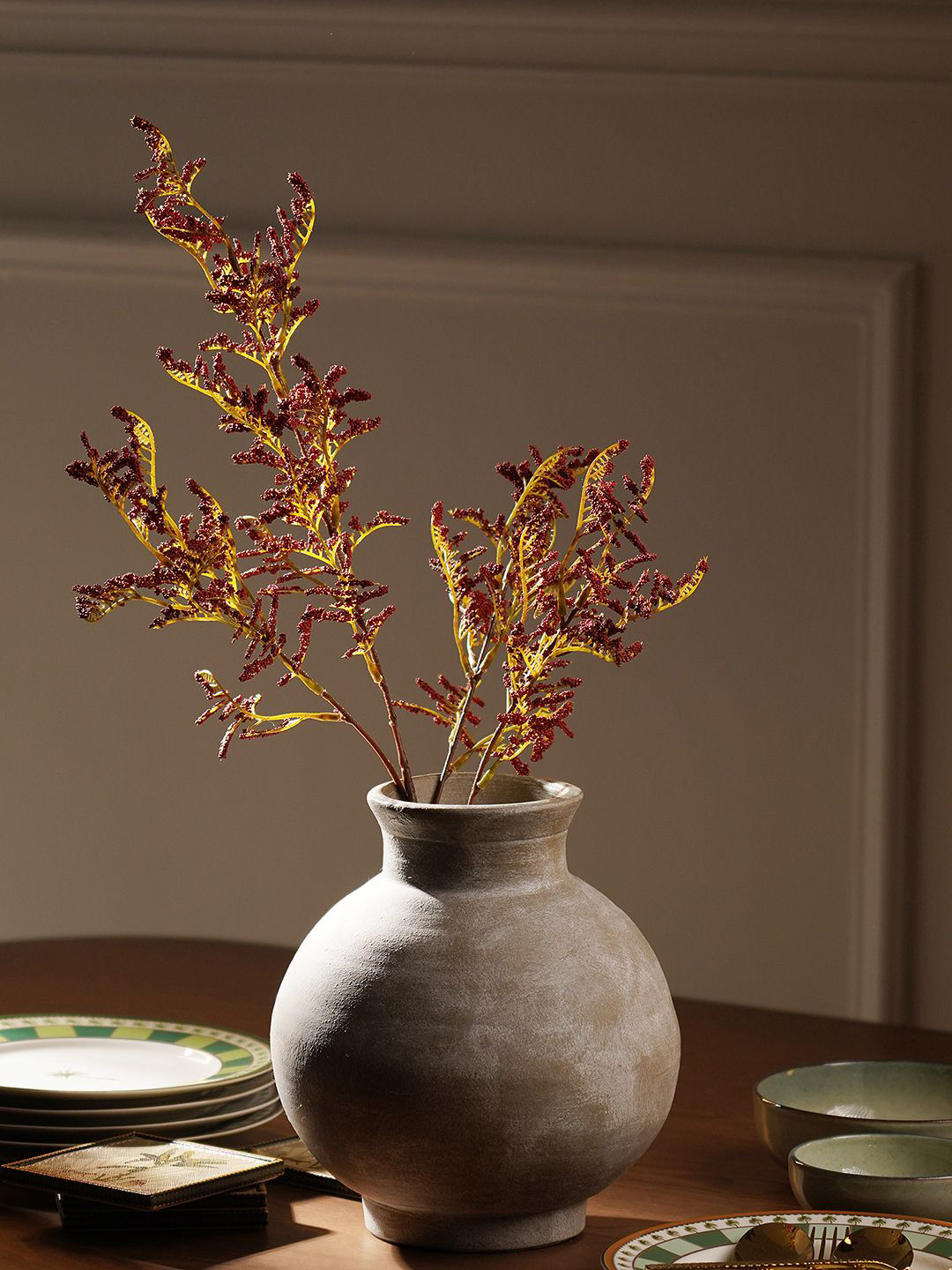 Pure Home and Living Orange Colroed & Green Statice Artficial Flower Stem