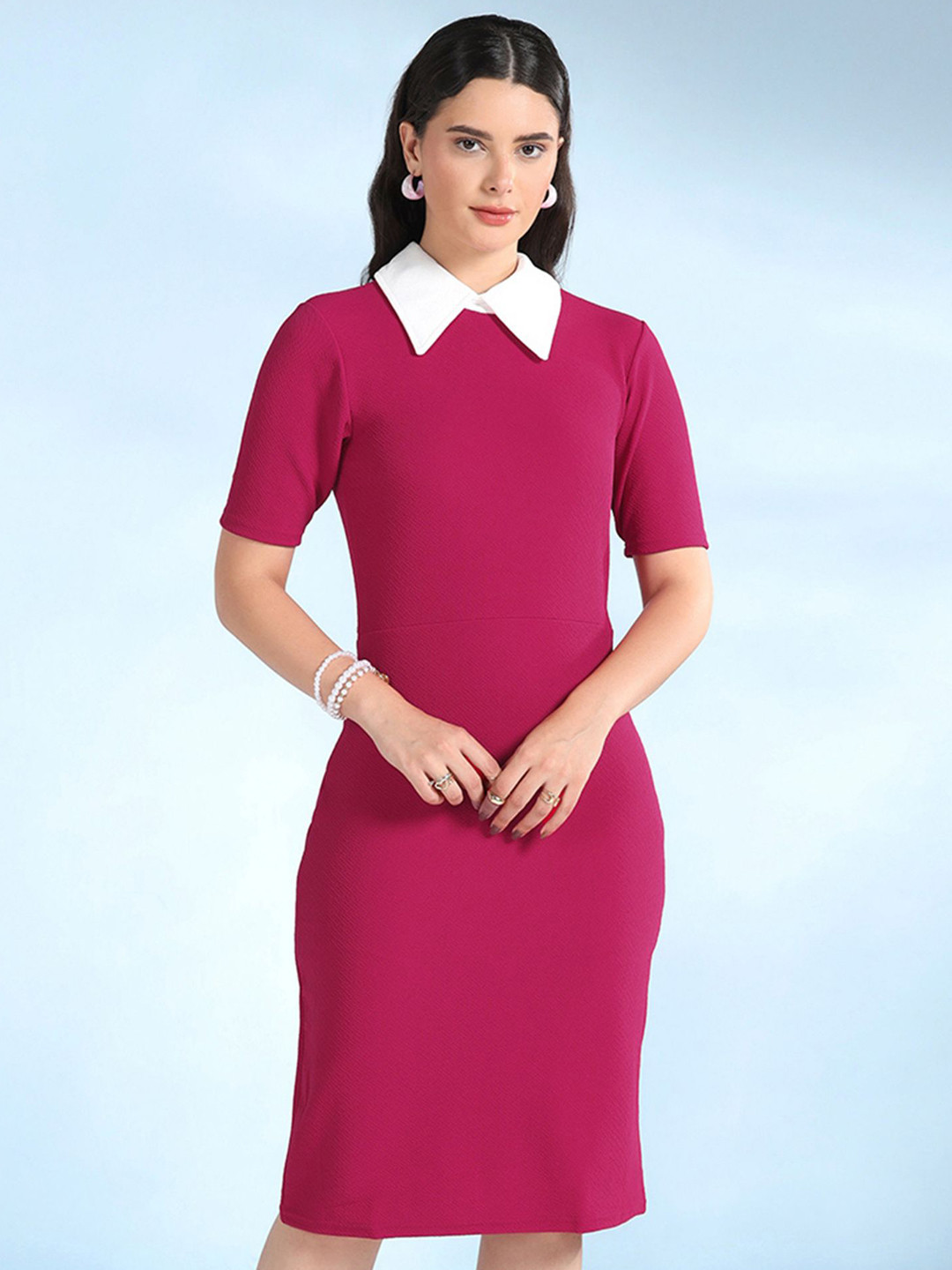 Selvia Women Shirt Collar Sheath Dress