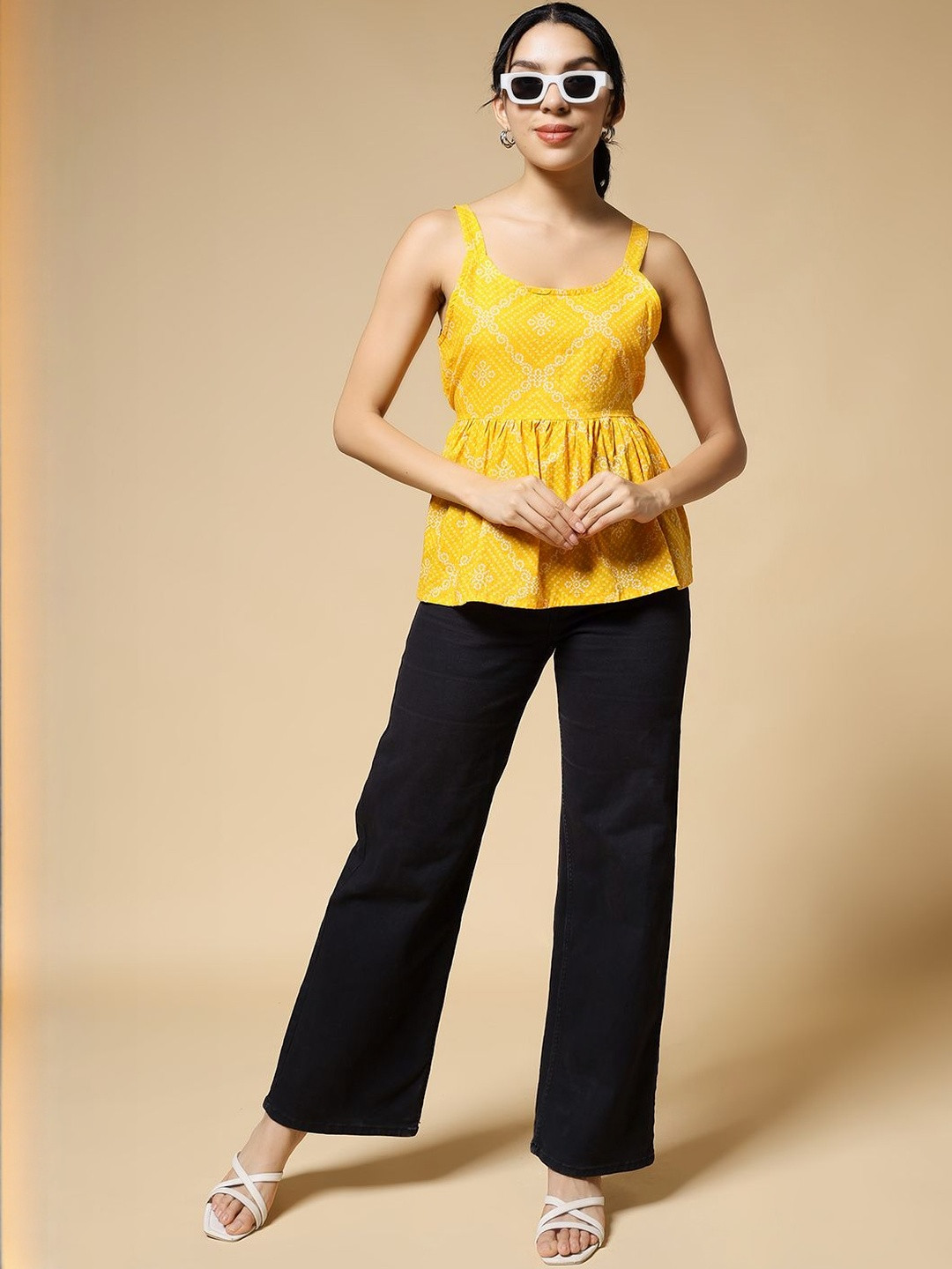 SZN Women Yellow Ethnic Motifs Peplum Top
