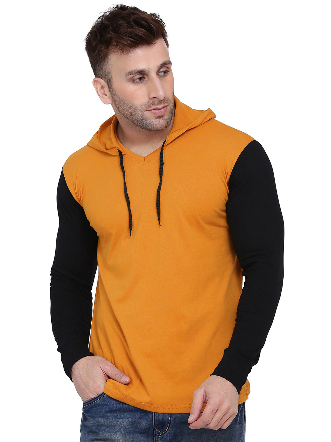 Blisstone Hood Colour Blocked Slim Fit Cotton Casual T-shirt