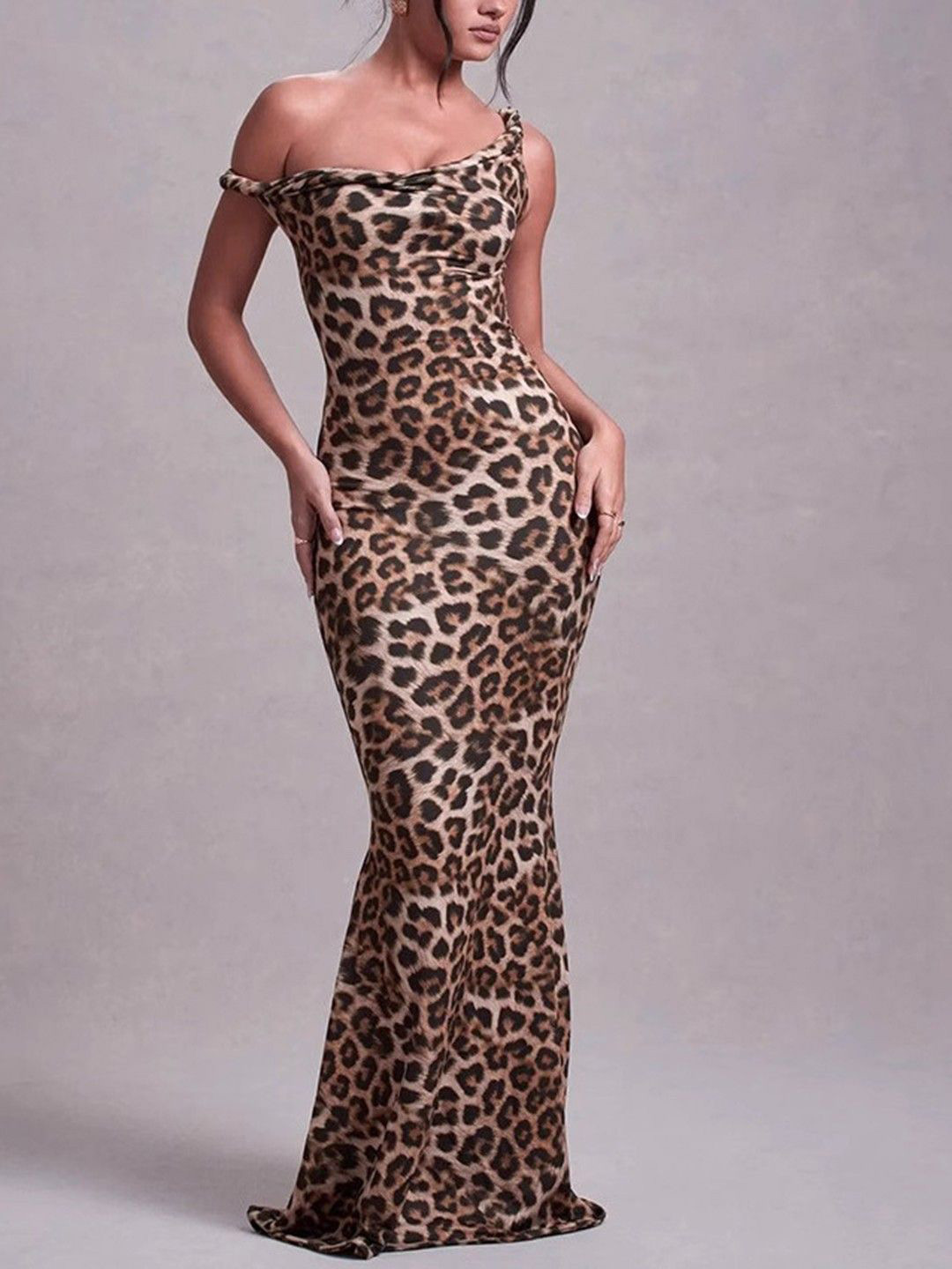 HERE&NOW Women Leopard Animal Printed Maxi Bodycon Dress