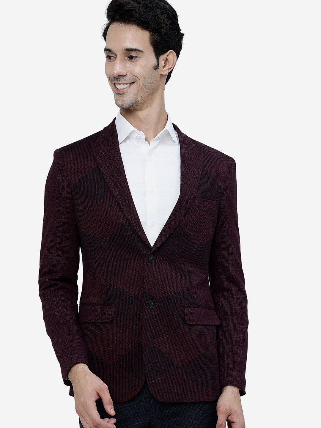 JB STUDIO Self Design Notched Lapel Long Sleeves Single Breasted Blazer