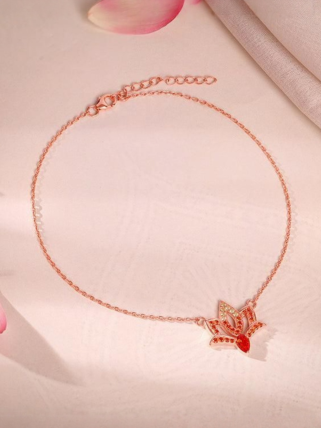 GIVA Adishakti Rose Gold-Plated Zircon Studded Anklet