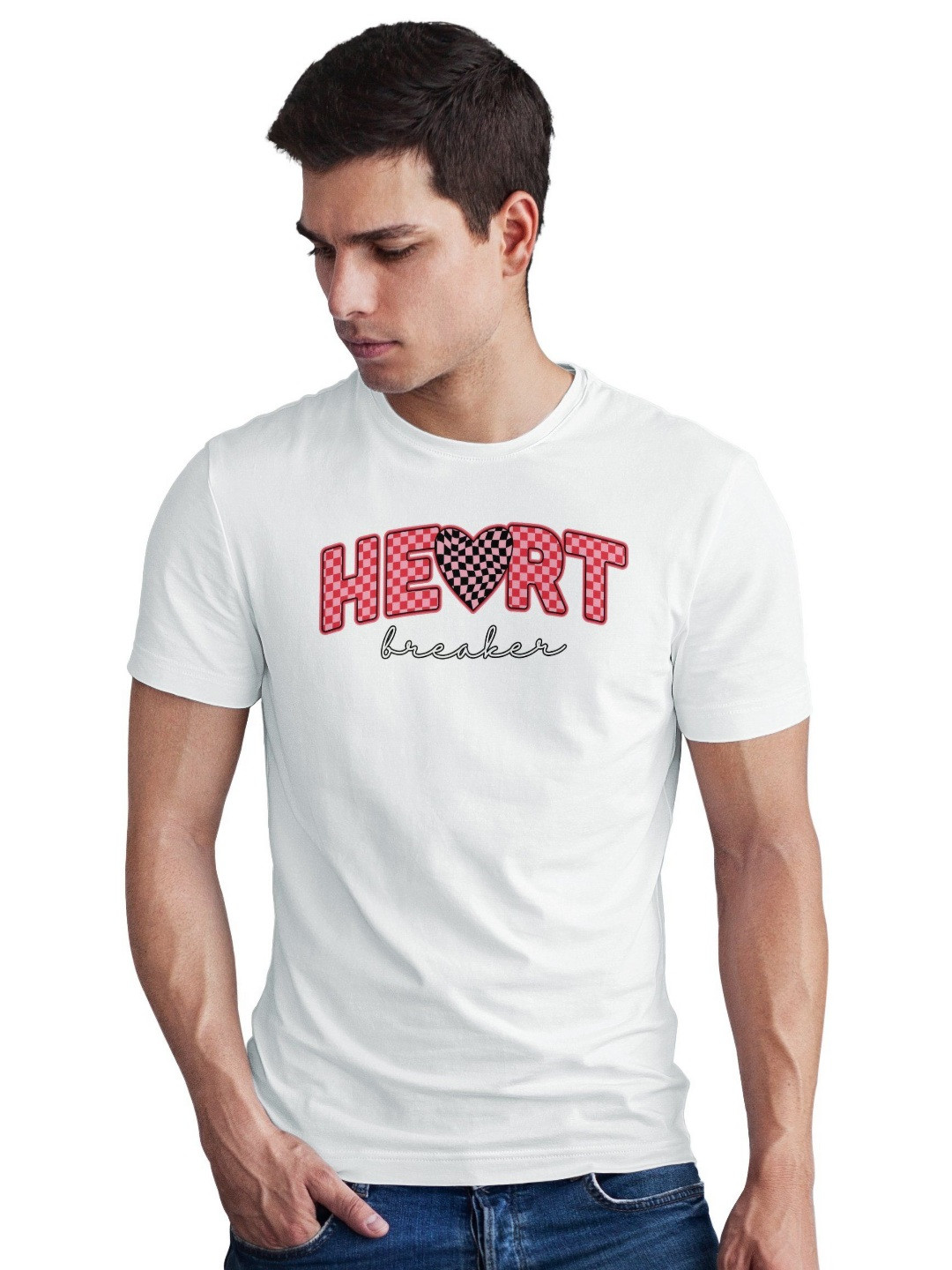 Seekbuylove Men White Printed Round Neck Short Sleeves Cotton Causal T-shirt