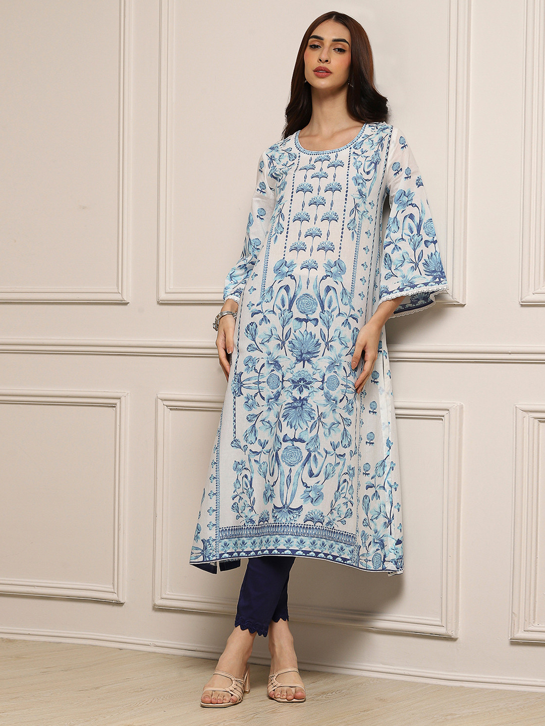 Biba Floral Printed Round Neck Kurta