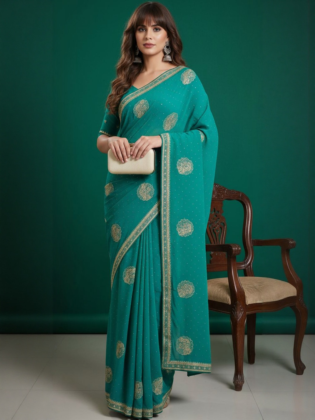 GEN Z TRENDS Ethnic Motifs Embellished Heavy Work Embroidered Border Saree