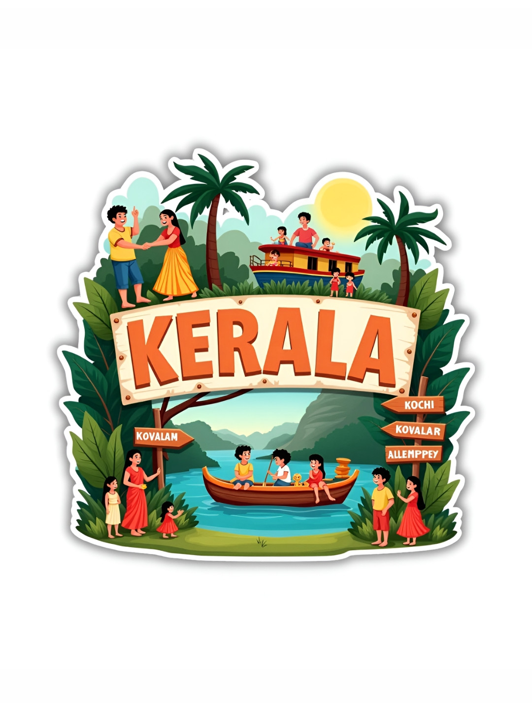 GIFTSHALA Beige & Green Kerala Printed Decorative Magnets