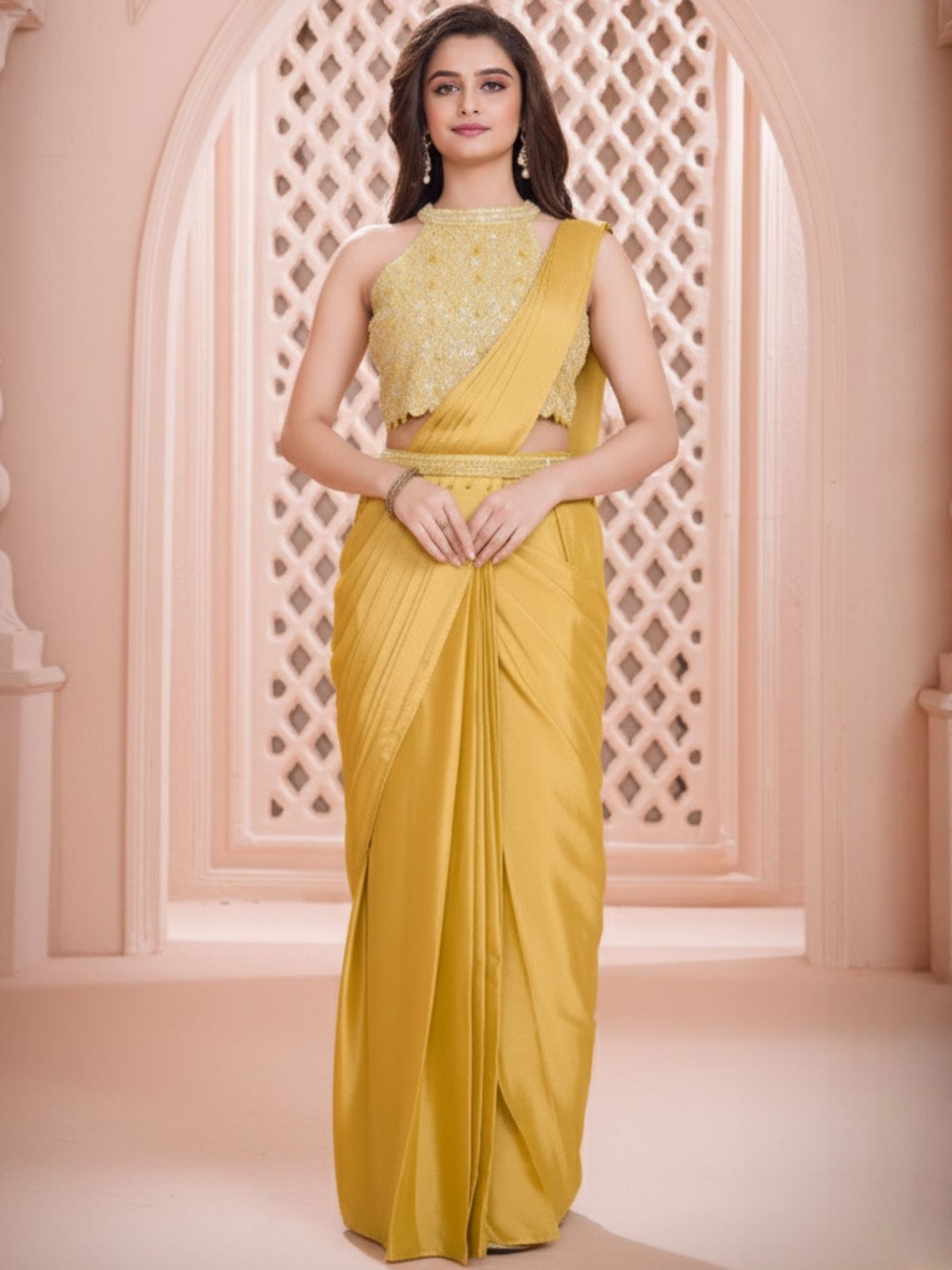Lagorii Pre Draped Saree choli with Embellished Blouse