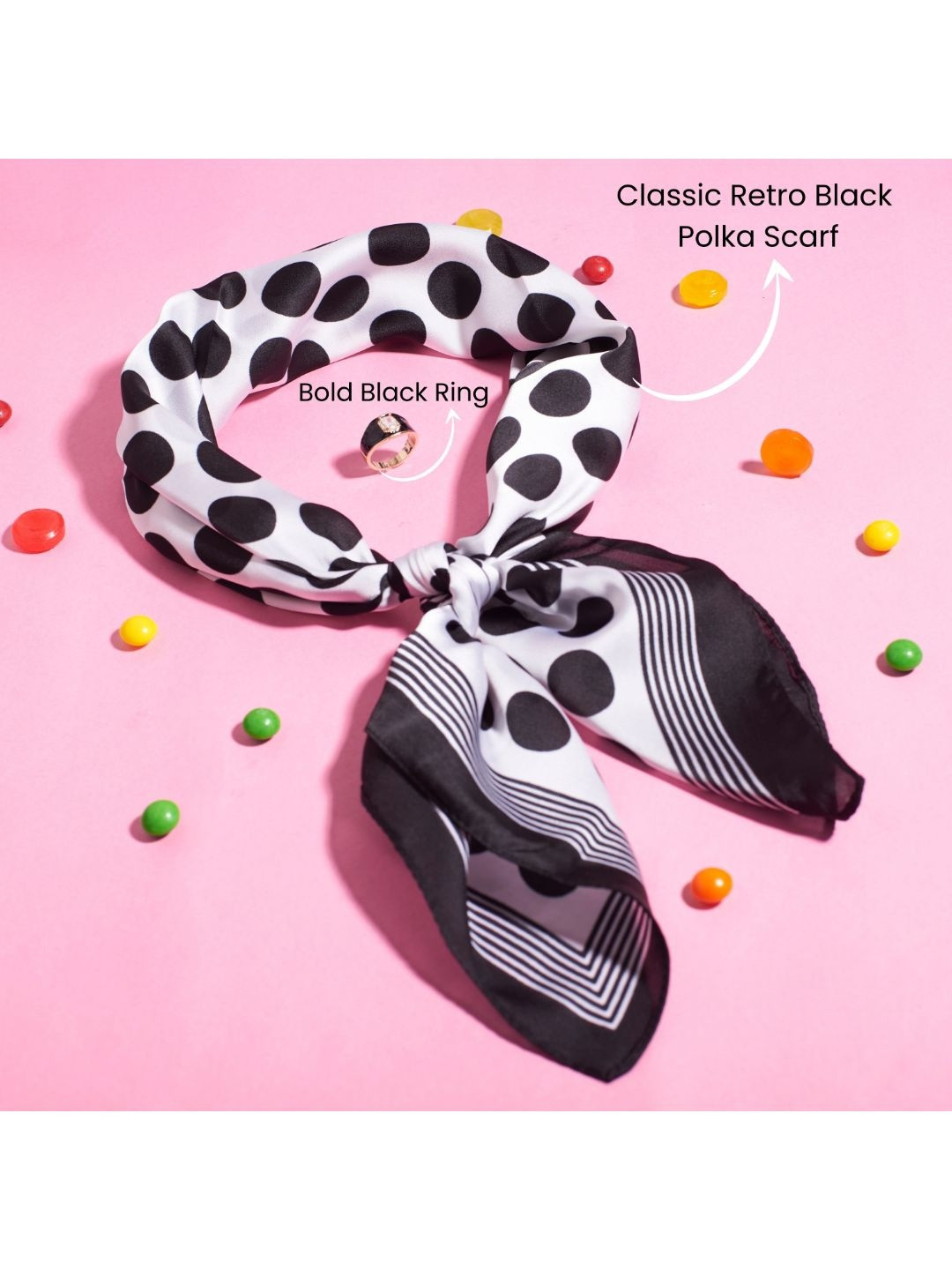 SALTY Women Polka Pop Printed Scarf & Ring Duo
