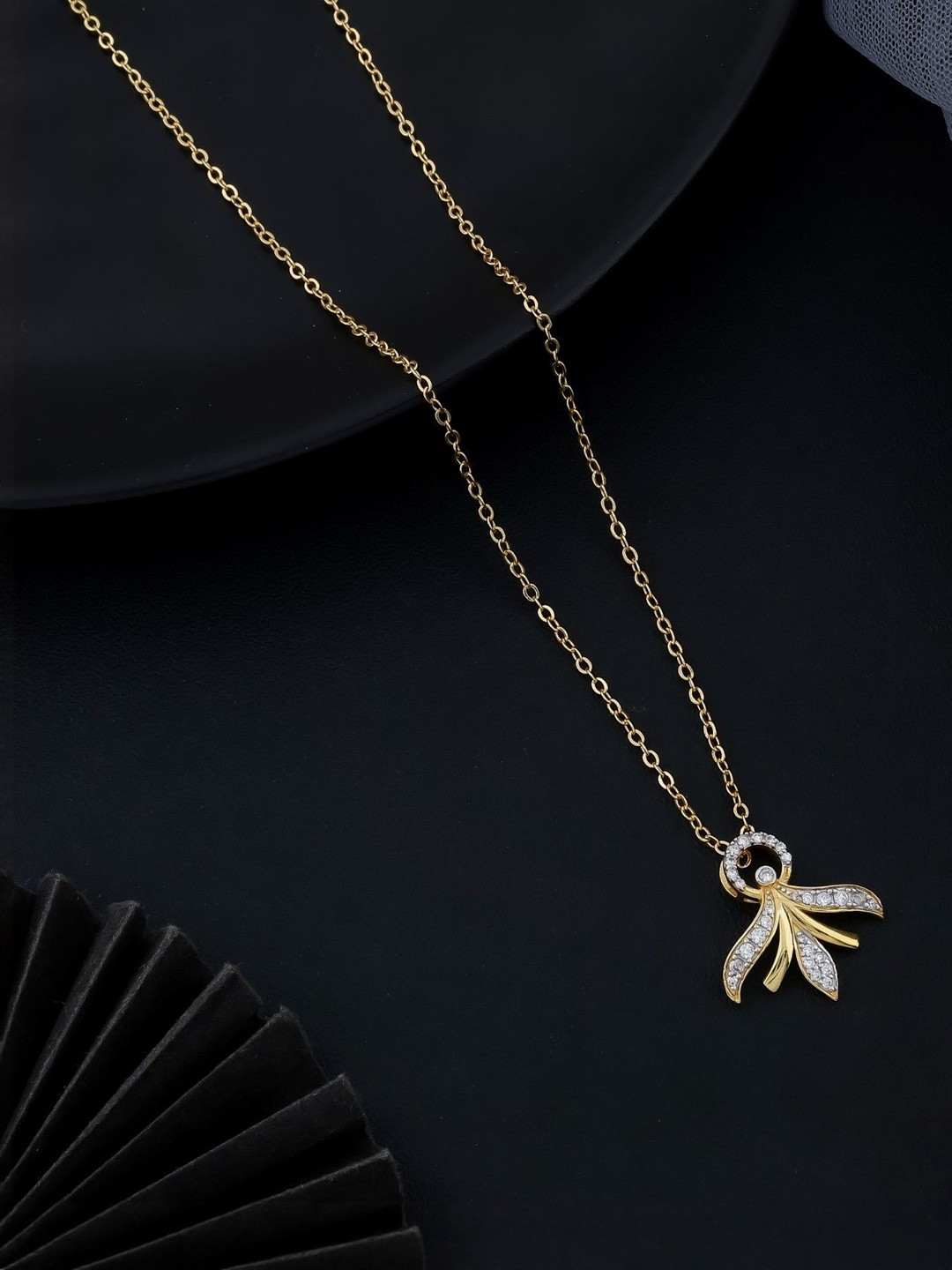 Orebella  Women 925 Sterling Silver Pendent Golden Leaf With Chain