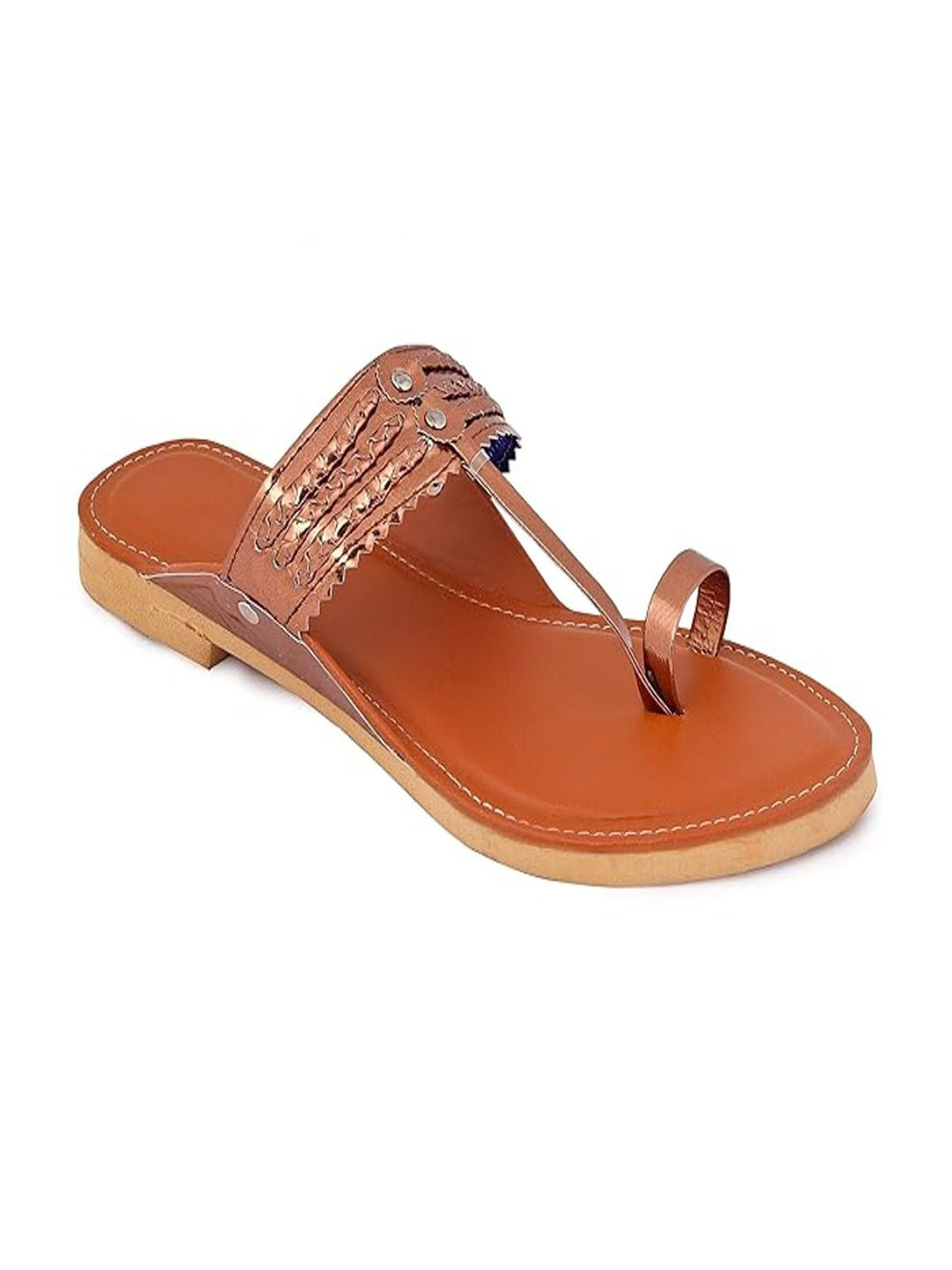 STYLE SOCIO FASHIONS Women Leather Ethnic Embellished One Toe Kolhapuri Flats
