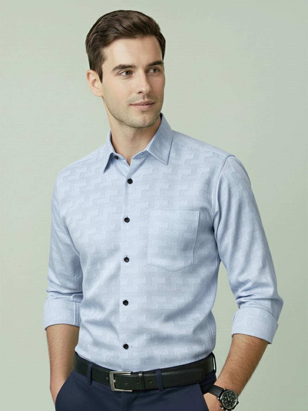 Vida Loca Smart Slim Fit Cotton Self Design Spread Collar Roll-Up Sleeves formal Shirt