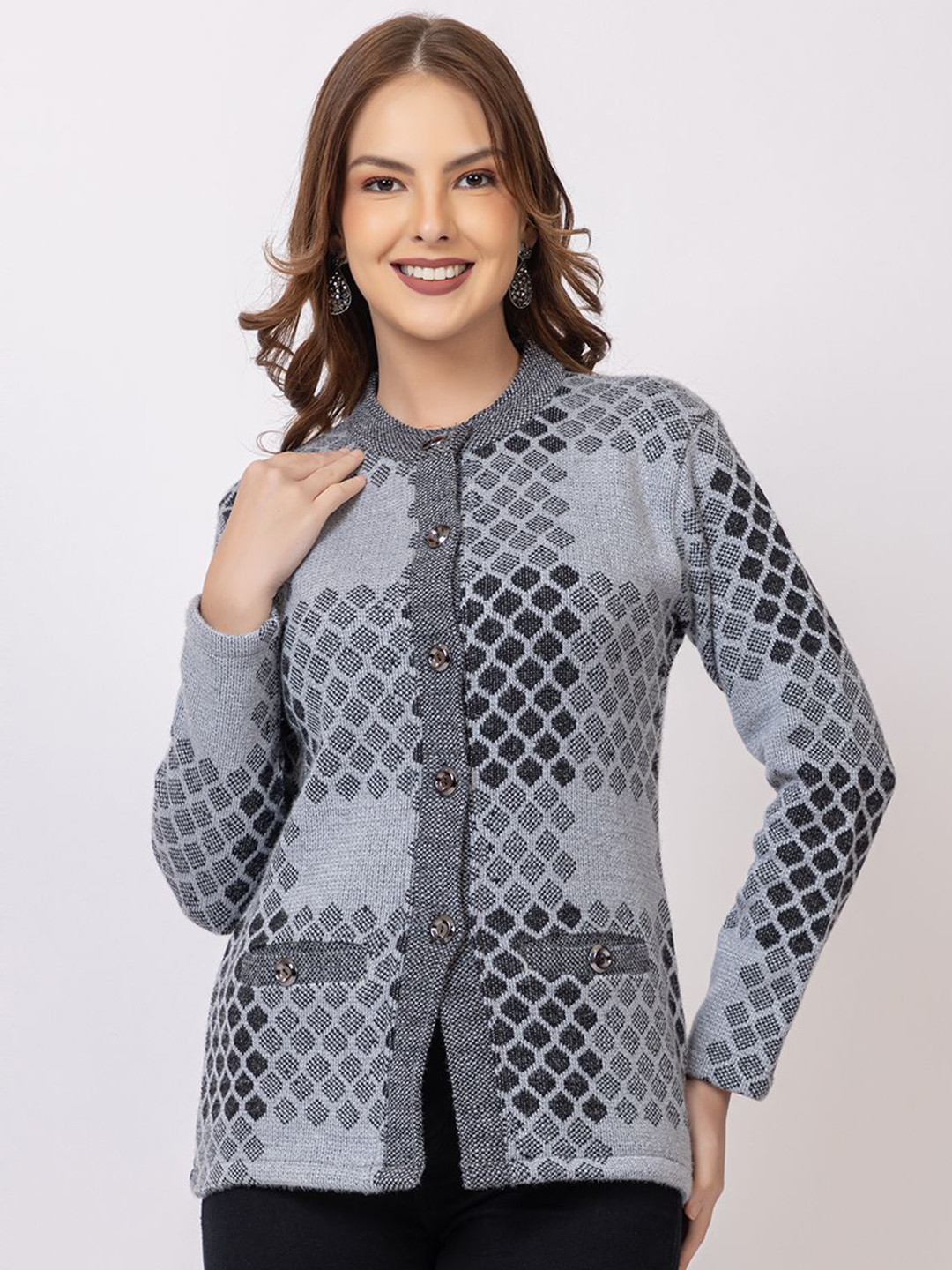 PYRO SPIRIT Women Self Design Woollen Cardigan Sweater