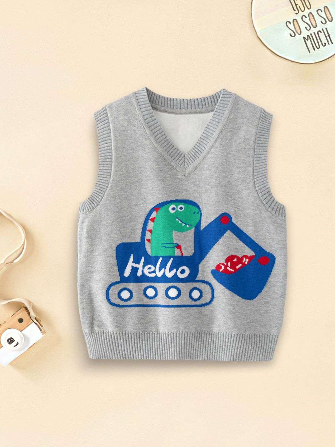 YK Boys Graphic Self-Design Sweater Vest