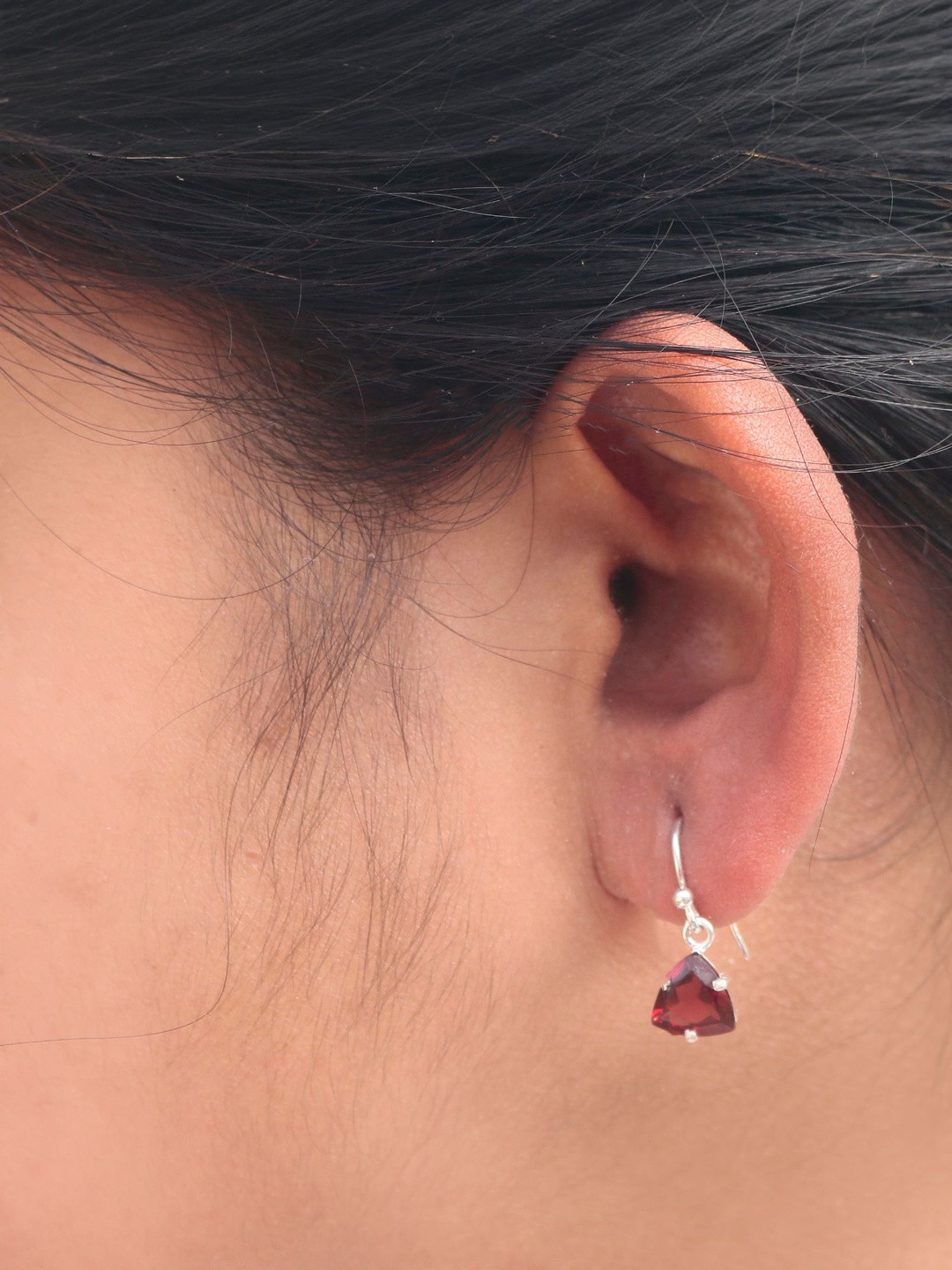 FUSIONARI Sterling Silver Red Garnet Drop Earrings