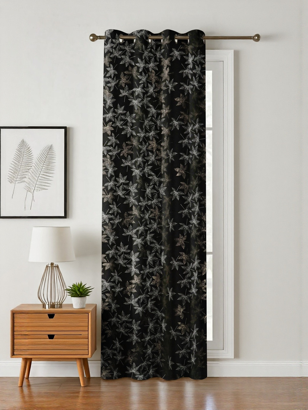 GEET CREATIONS Black & Silver Velvet Room Darkening Long Door Curtain