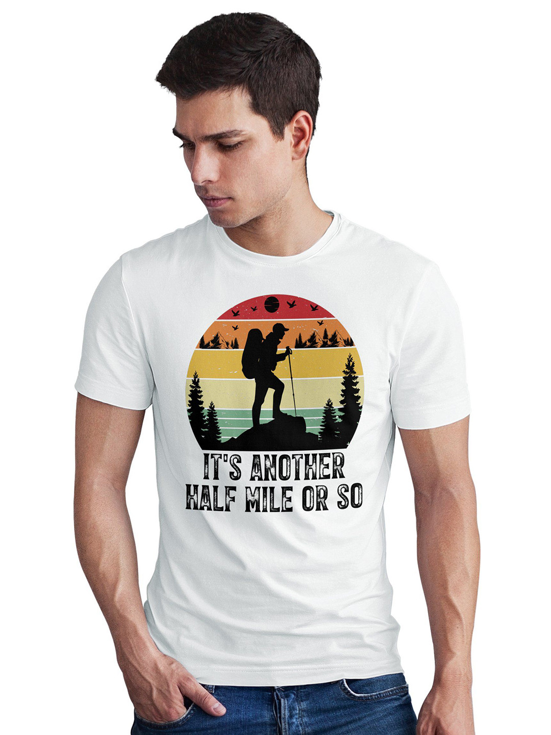 Seekbuylove Hiking Printed Round Neck Short Sleeves Pure Cotton Bio Finish T-shirt