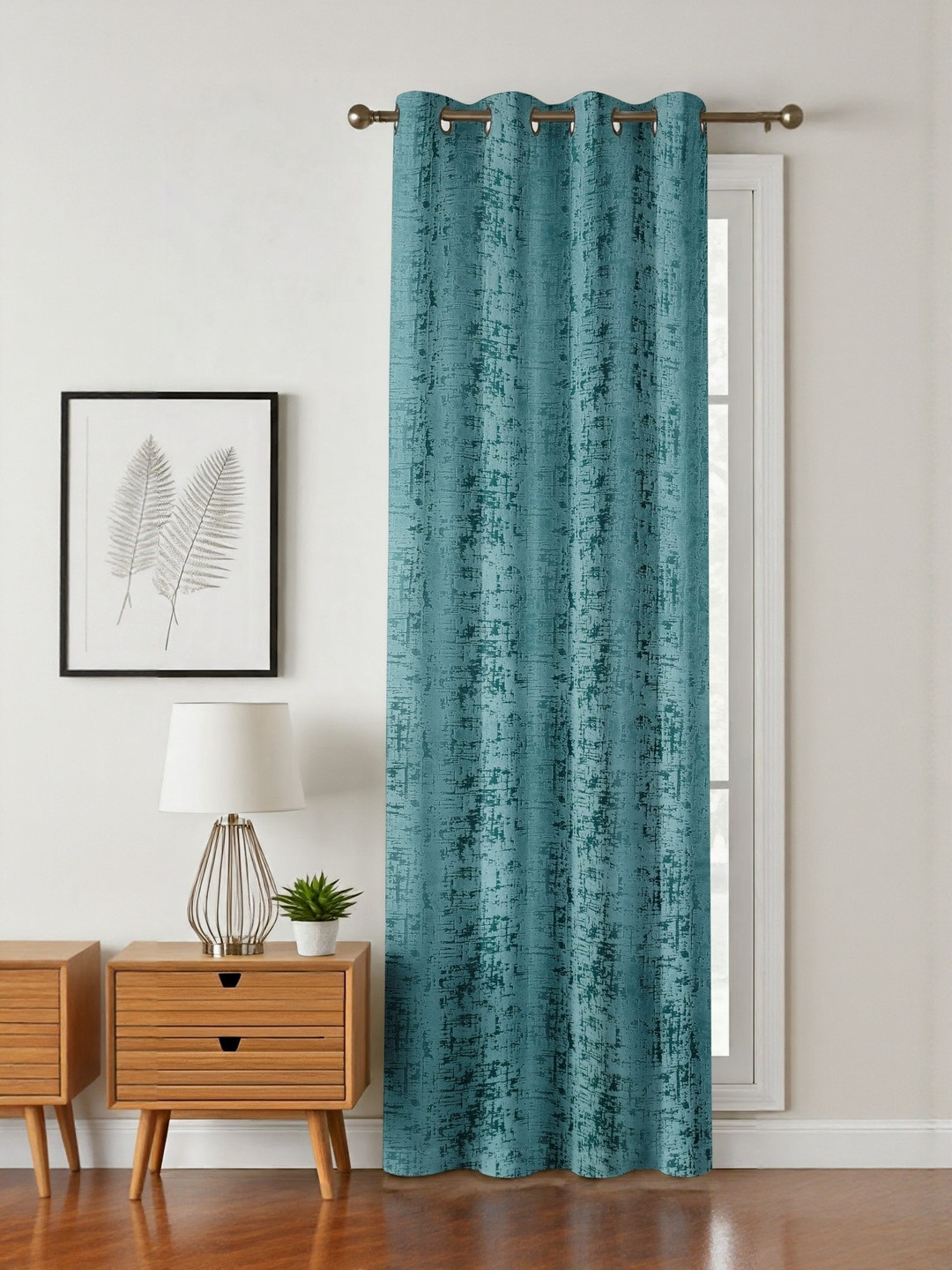 GEET CREATIONS Blue Textured Room Darkening Velvet Door Curtain