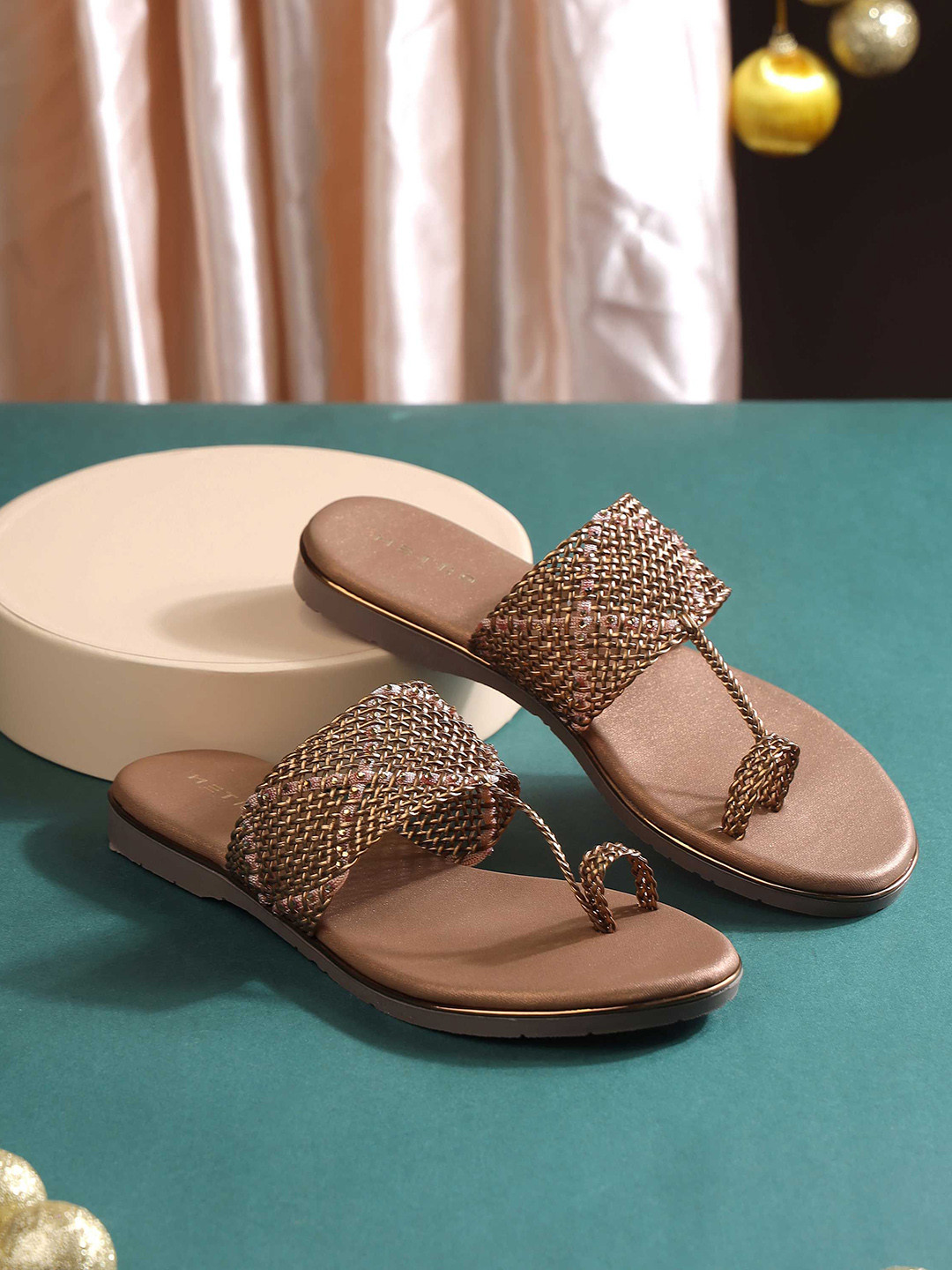 Metro Women Slip-On Open Toe T-Strap Leather Flats