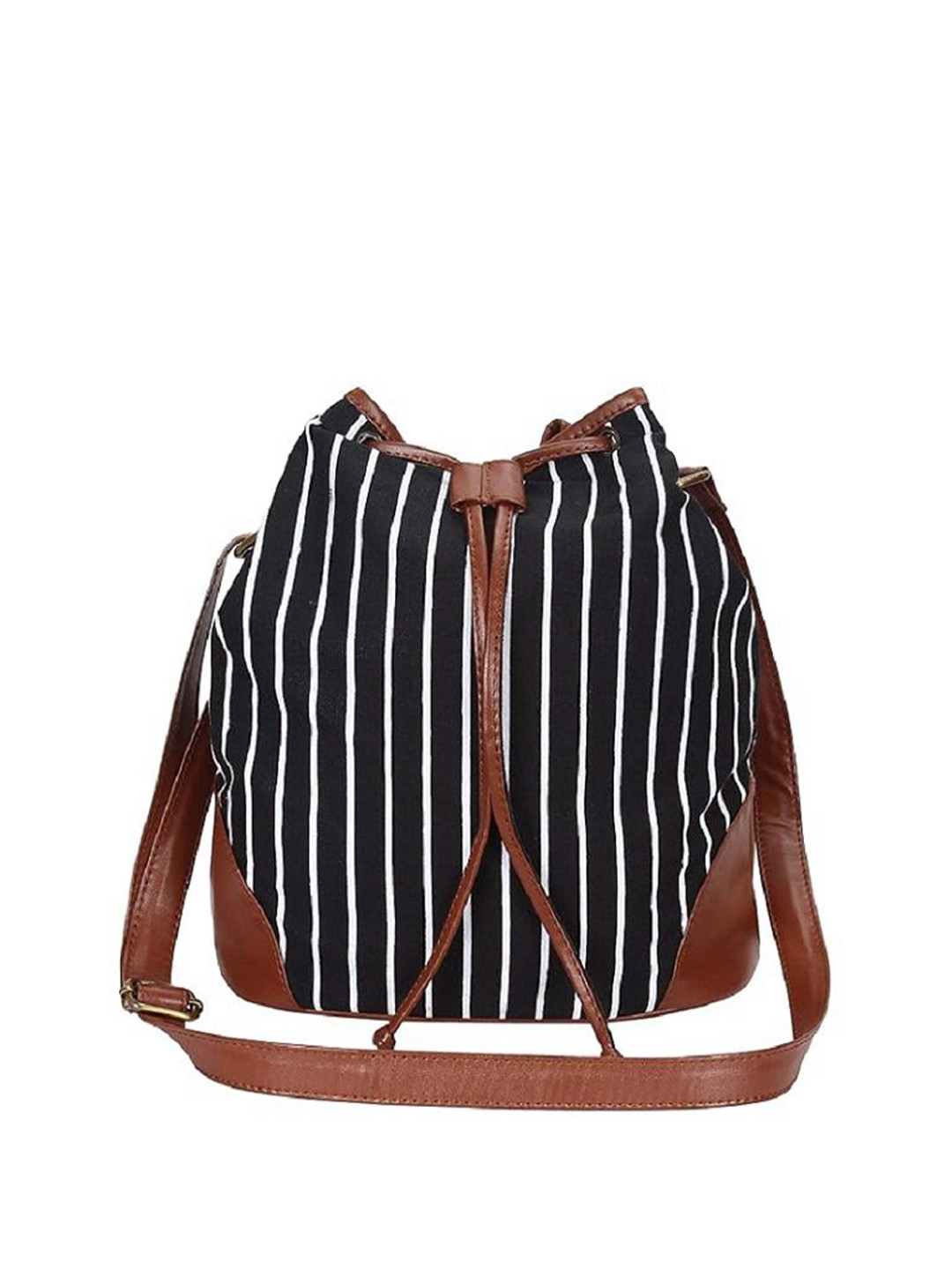 Provogue Striped Printed Cut Work Detachable Sling Strap Bucket Sling Bag
