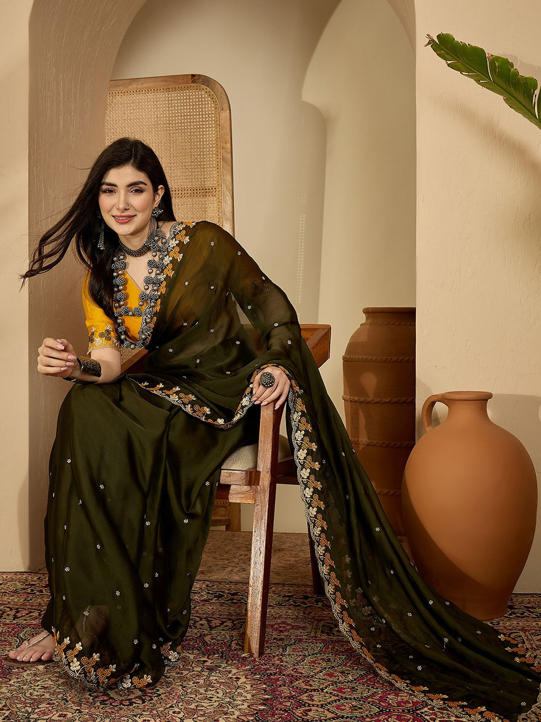 Sangria Embroidered Party Saree With Blouse