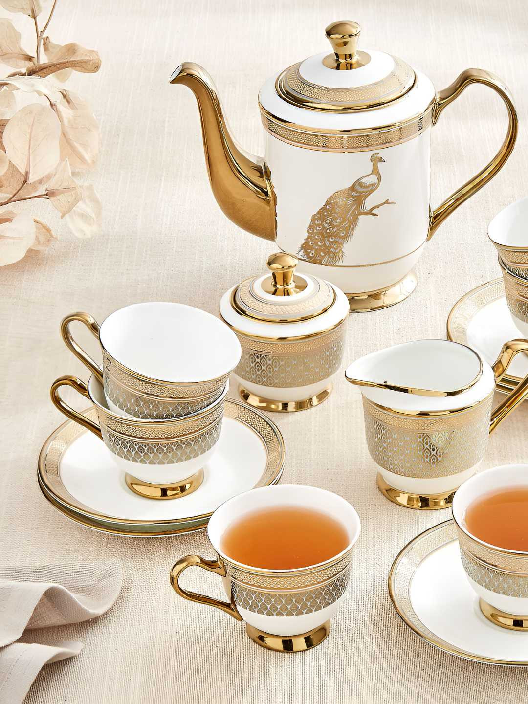 Home Centre Ebony White 15 Pieces Printed Easy To Clean Glossy Cups & Saucers