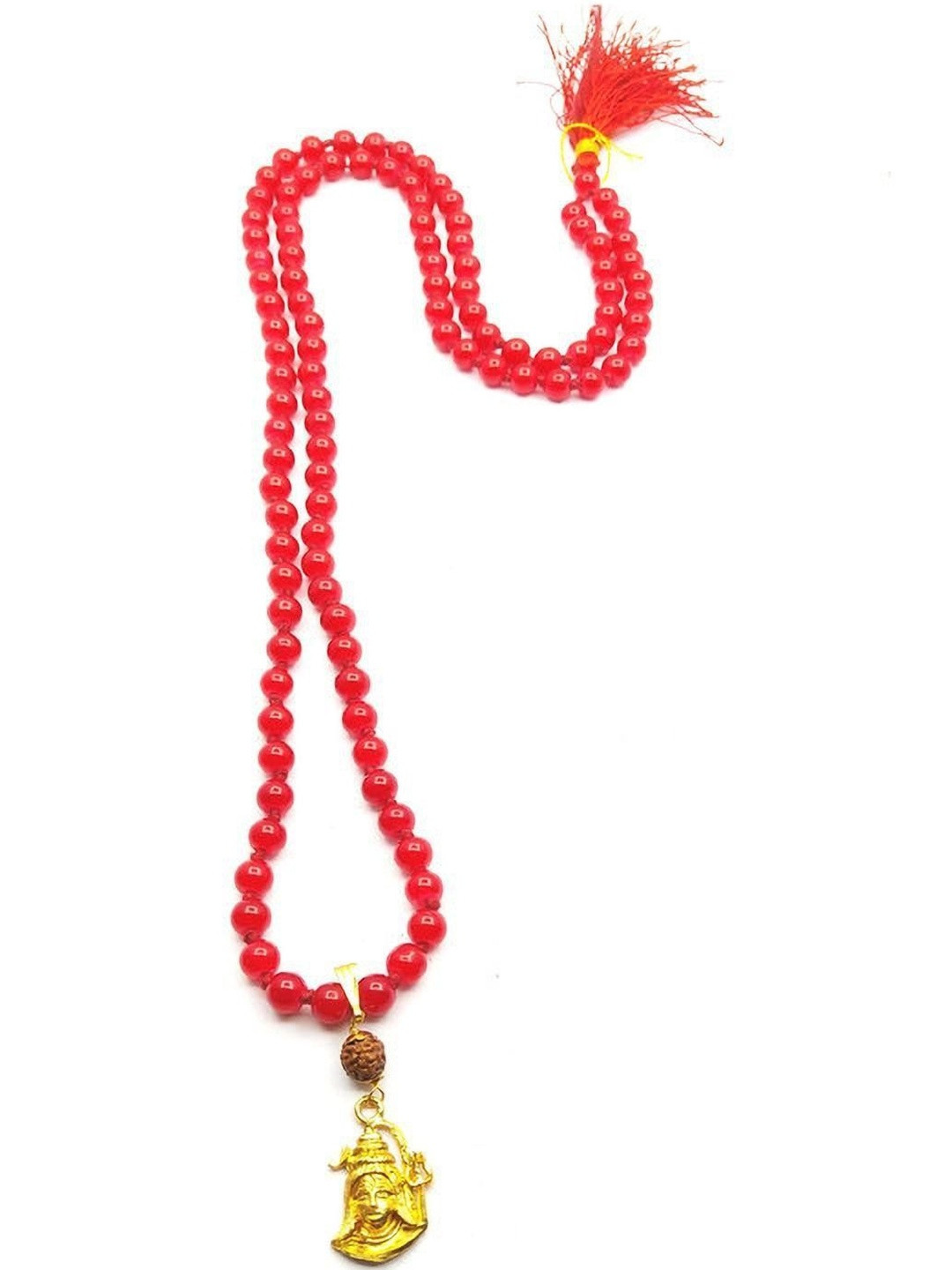 RAVIOUR LIFESTYLE Unisex Lord Shiv Rudraksha With Red Hakik Agate 108 bead Pendant & Chain
