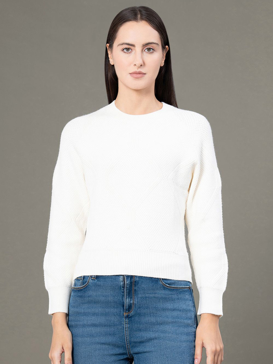 Red Tape AW-25 Women Cable Knit Round Neck Long Sleeves Pullover Sweaters