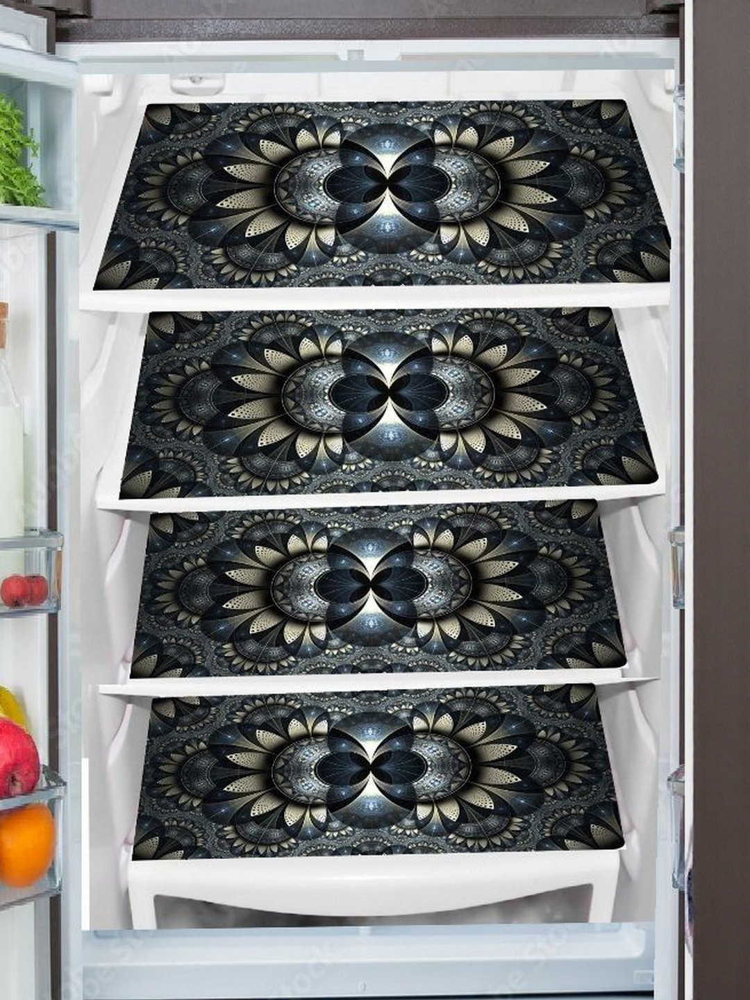 Cread Craft Blue & Gold-Toned Pack Of 4 Printed PVC Fridge Mats