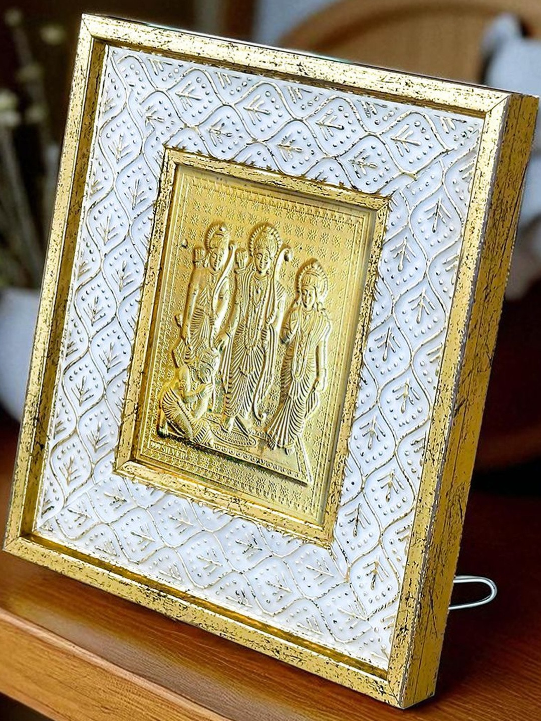 Art Street Gold Toned And White Self Design Ram Darbar Photo Frame
