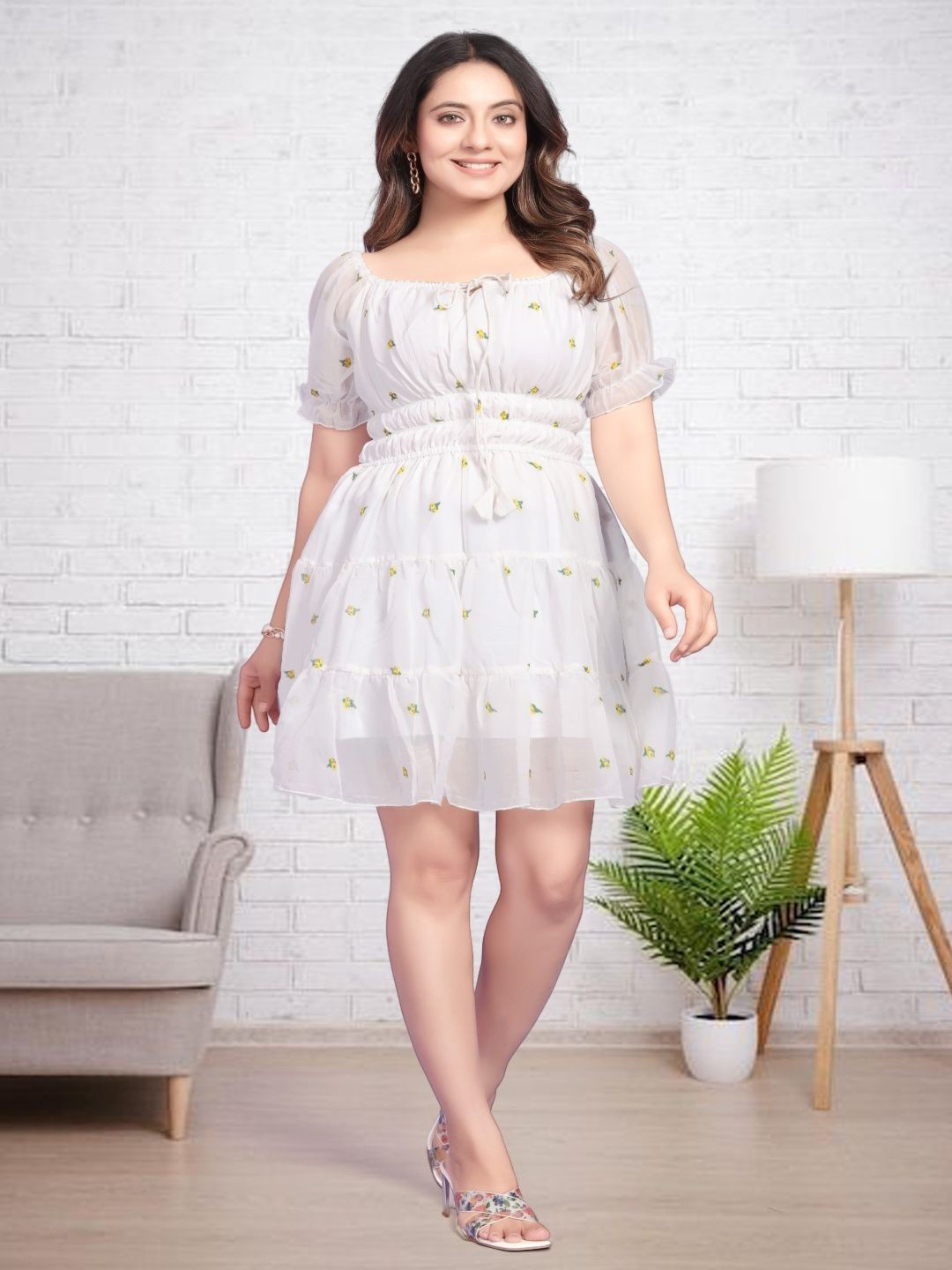 GERMAN GOAT Women Floral Printed Puff Sleeve Fit & Flare Dress