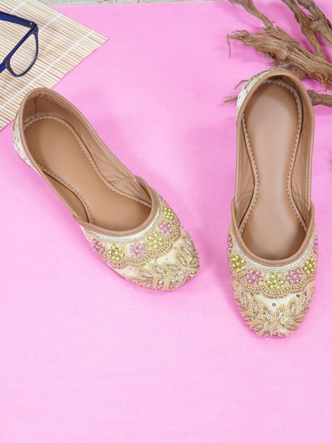 DFR Women Woven Design Handmade Dabka Work Jutti Mojaris Flats