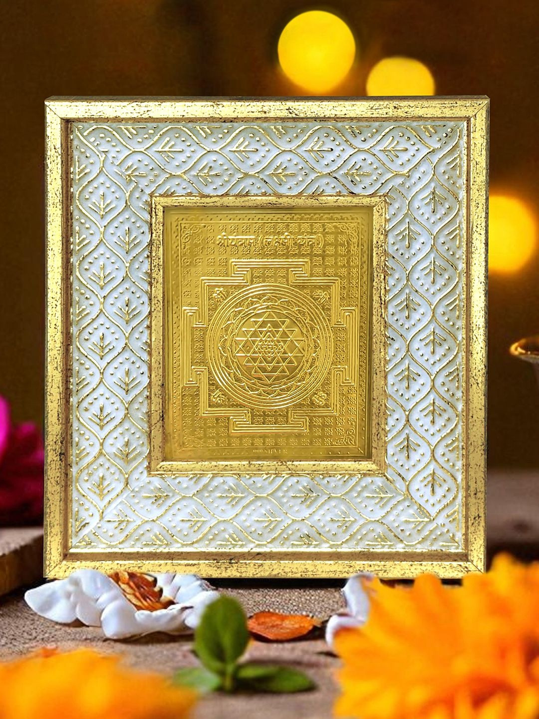 Art Street Gold Toned And White Self Design Shree Yantra Frame