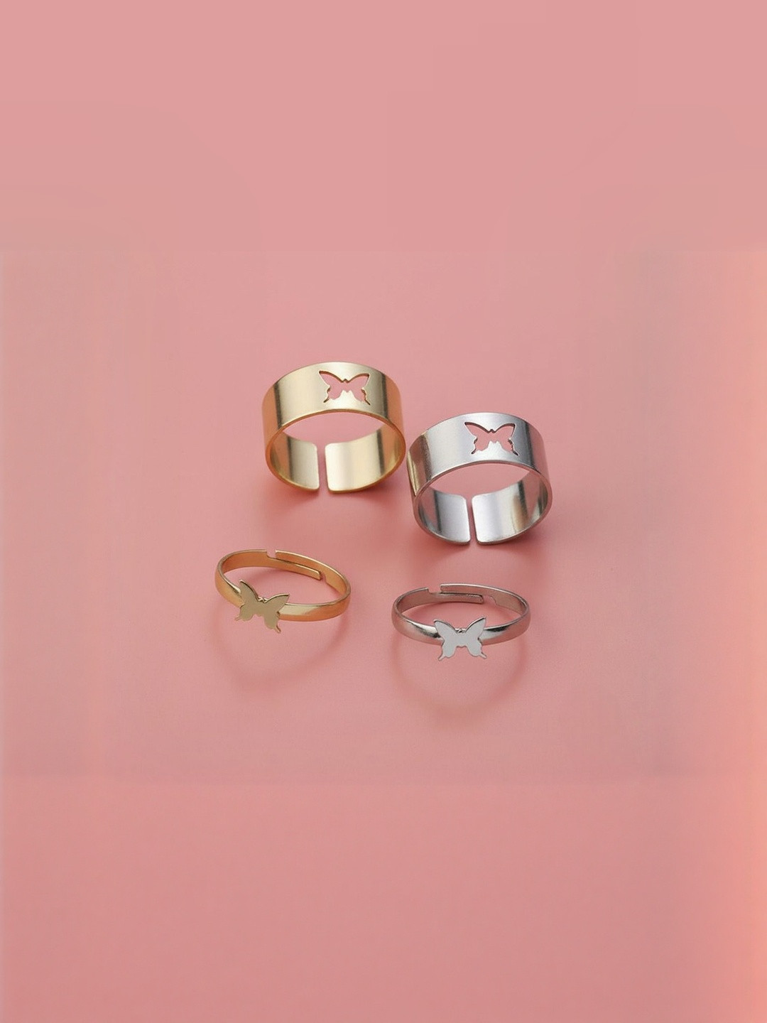 DressBerry Set Of 4 Butterfly Matching Wrap Couple Finger Rings