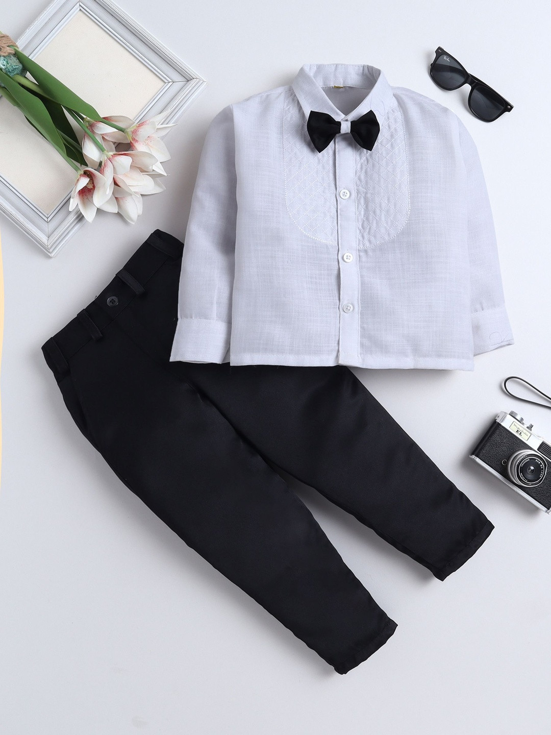 BAESD Boys Embroidered Long Sleeves Pure Cotton Shirt With Trousers & Bow