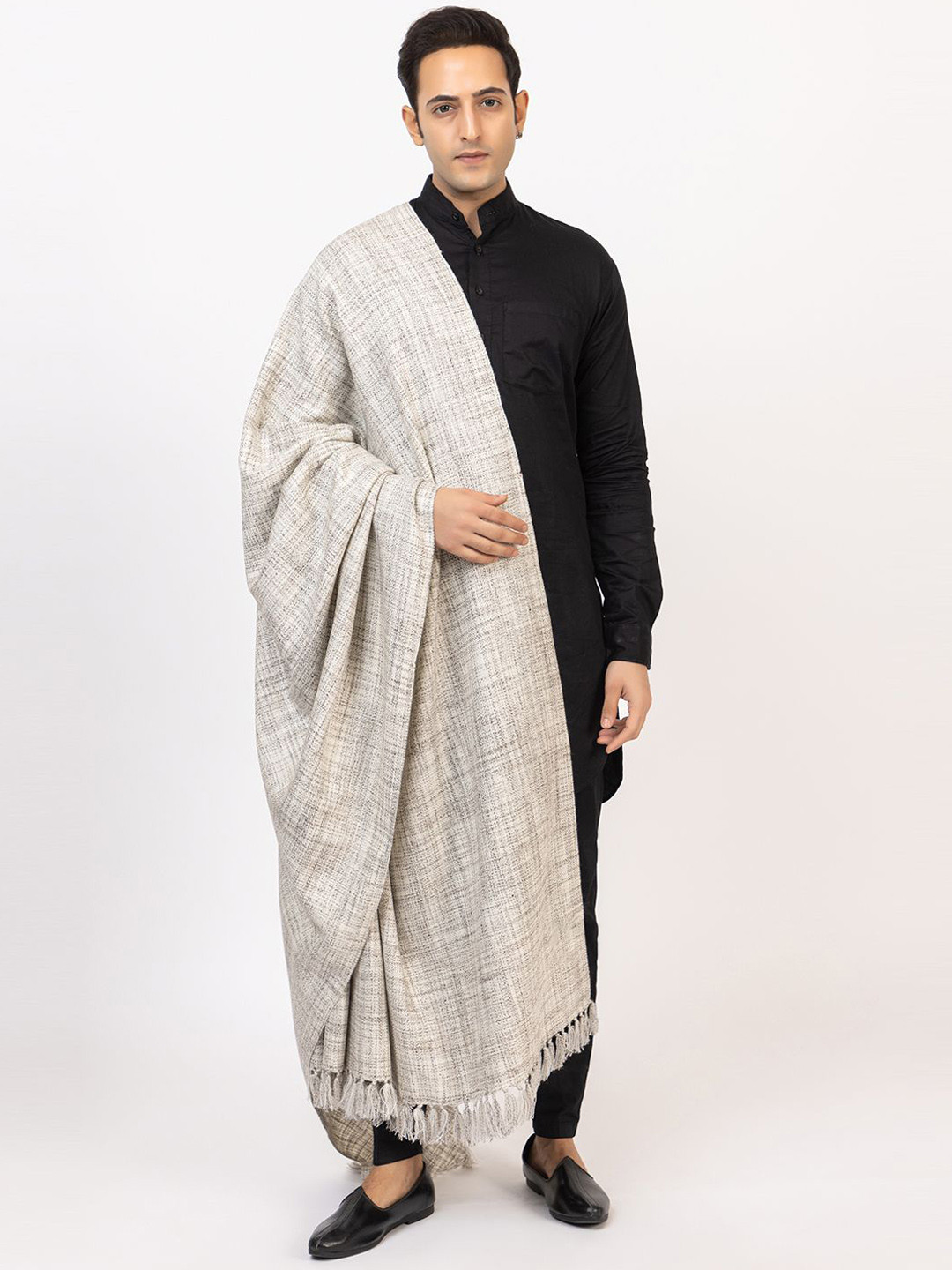 PASHGIRI Abstract Woven Design Fringed Border Detail Shawl
