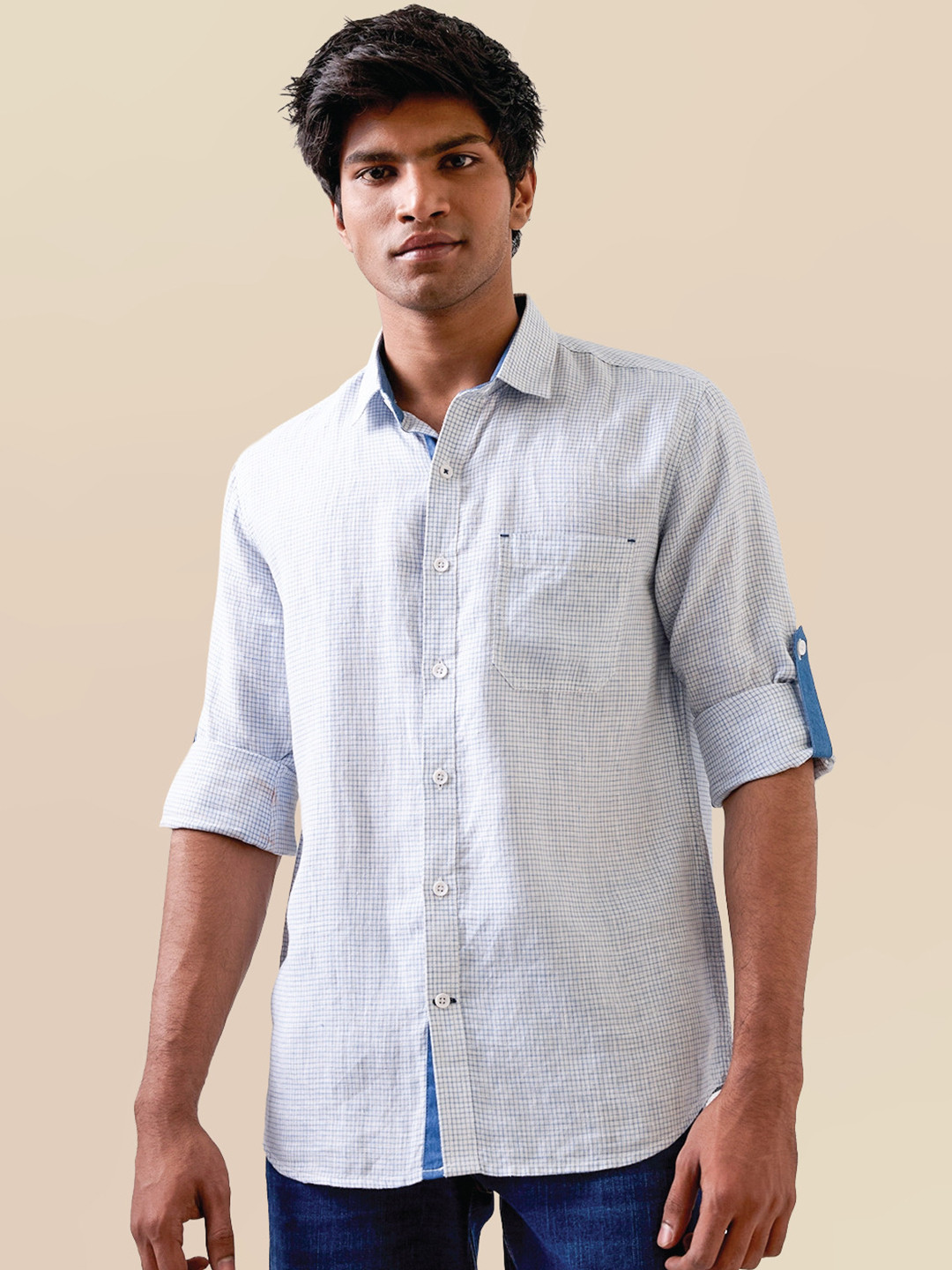 Indiqlo Men Linen Checkered Casual Shirt