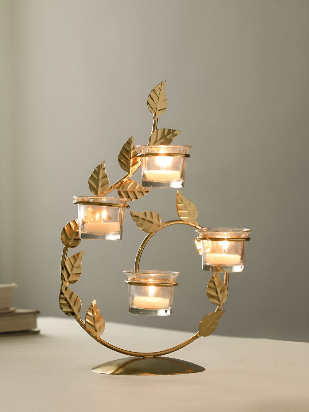 Maison Modern Gold-Toned & Transparent Tranquil Tirtha Diwali Candle holder
