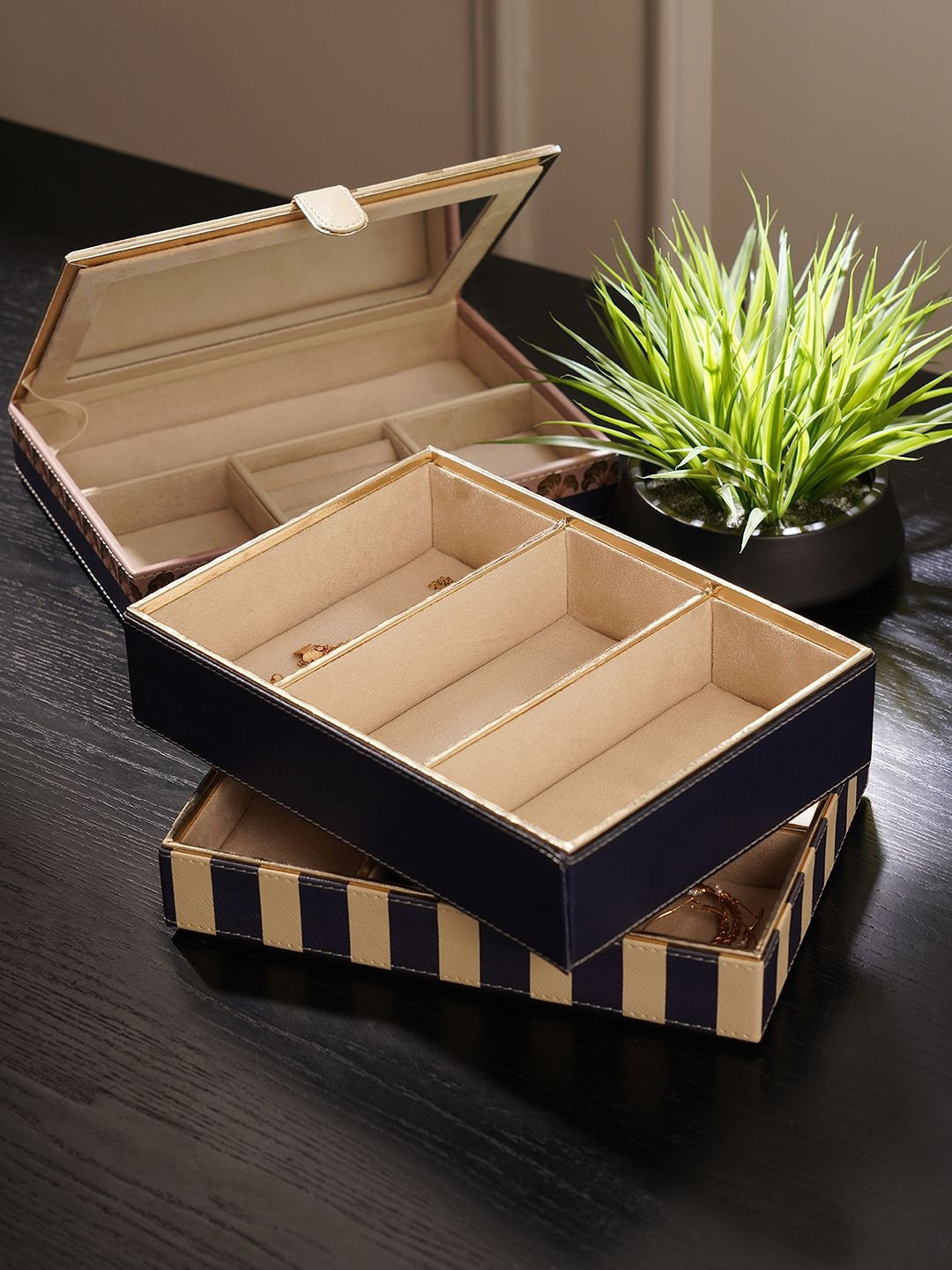 Pure Home and Living Blue & Beige 3 Compartment Faux Leather Multi-Utility Organiser